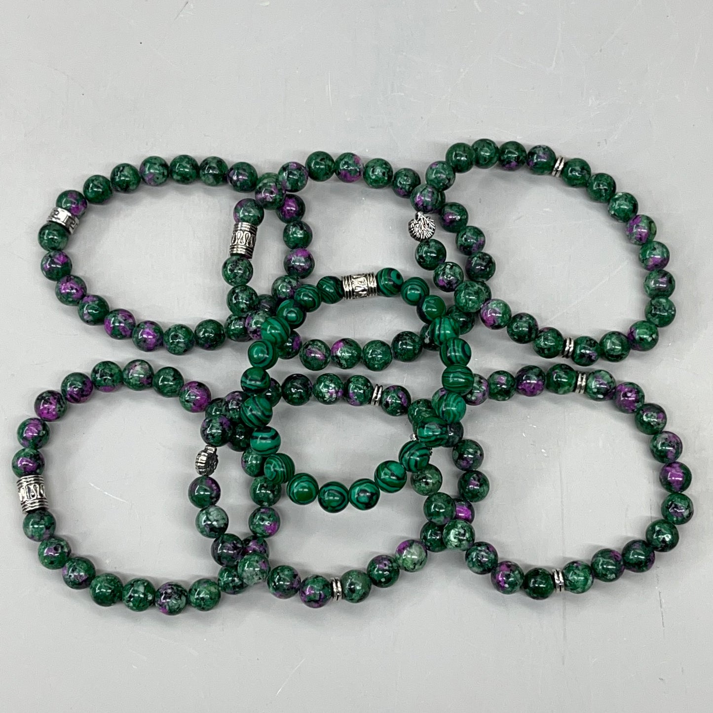 BEST WHOLESALE 7-PACK! Beaded Crystal Bracelets Assorted Silver Jewel 3" Green