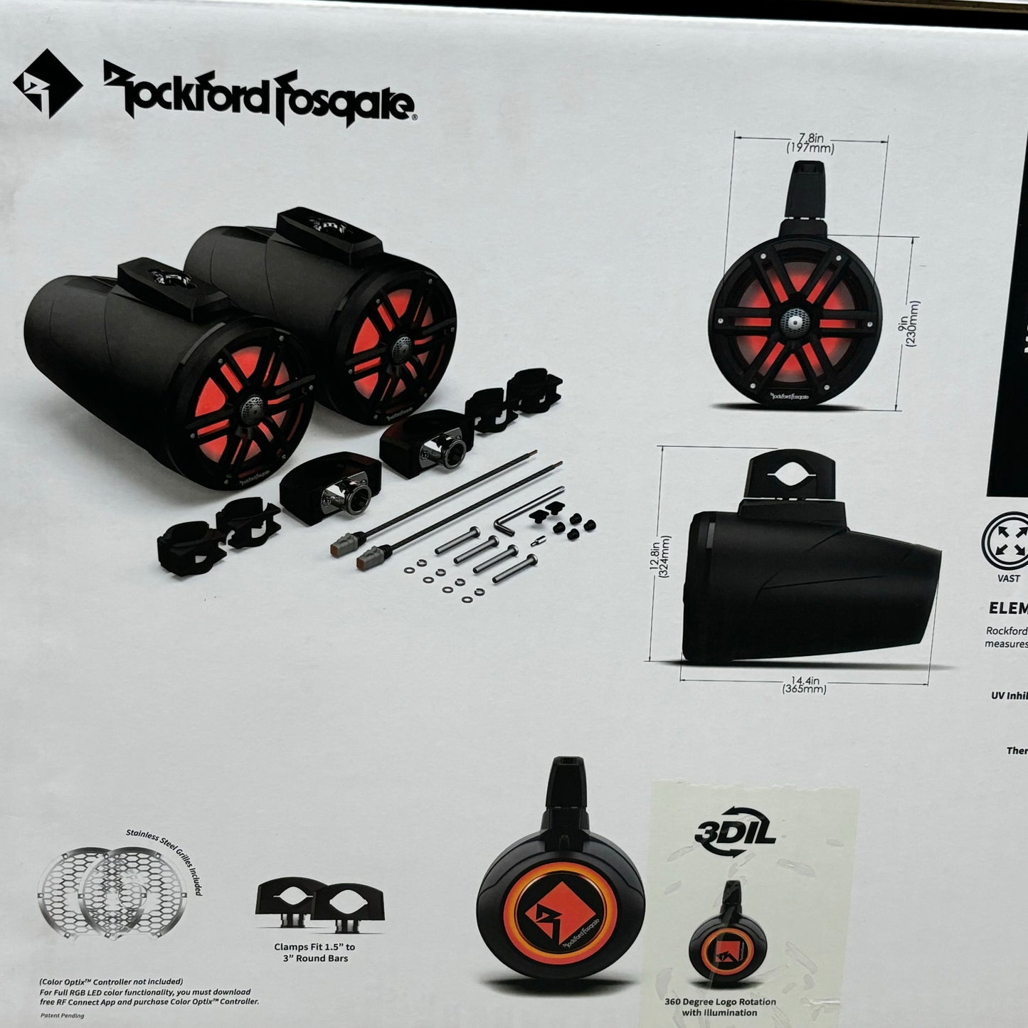 ROCKFORD Fosgate M2 Color Optix 2-Way Horn Wake Tower Speakers 1200W M2WL-8HB