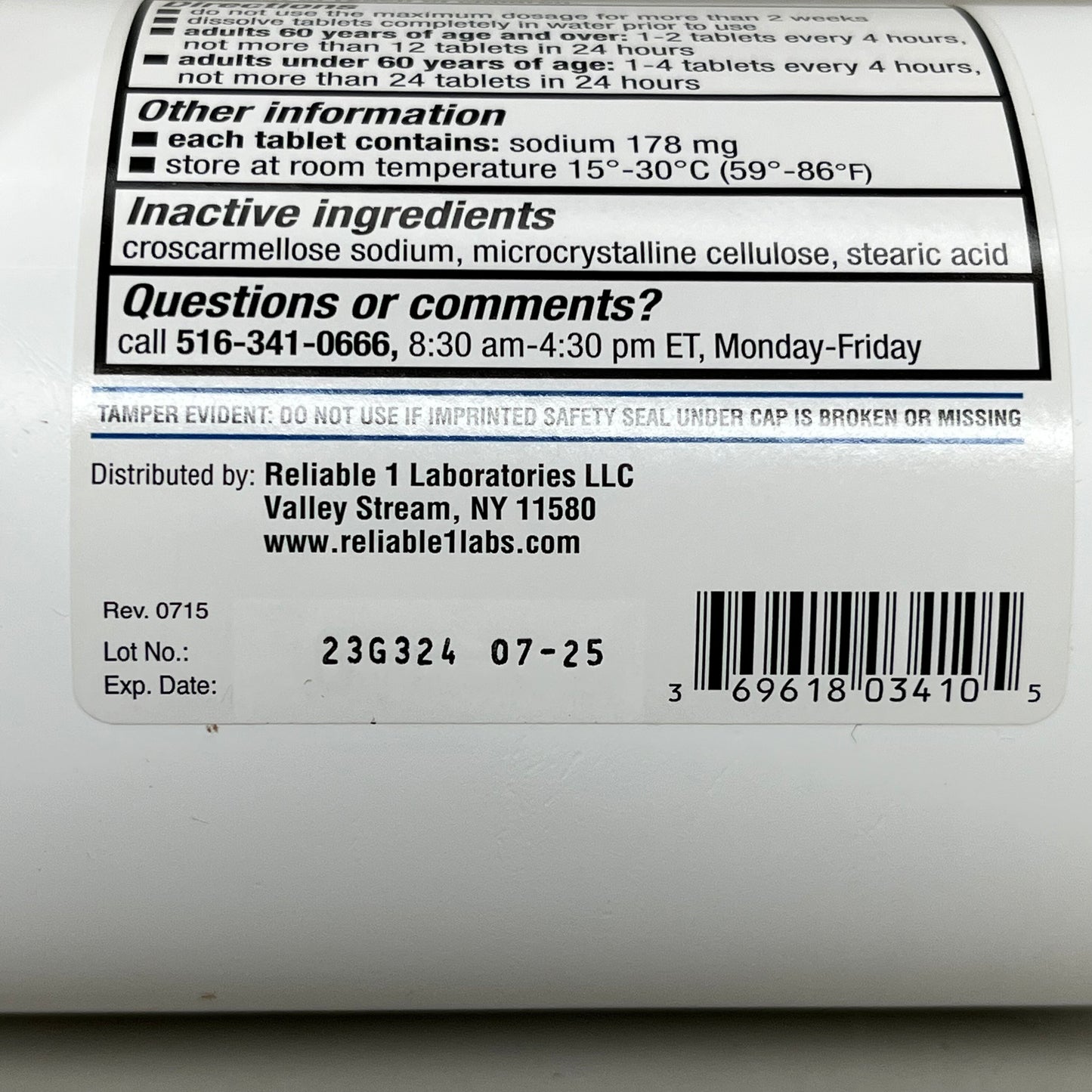 RELIABLE 1 (2 PACK!) Sodium Bicarbonate 10gr 1000 Tablets 23G324 BB-07/2025