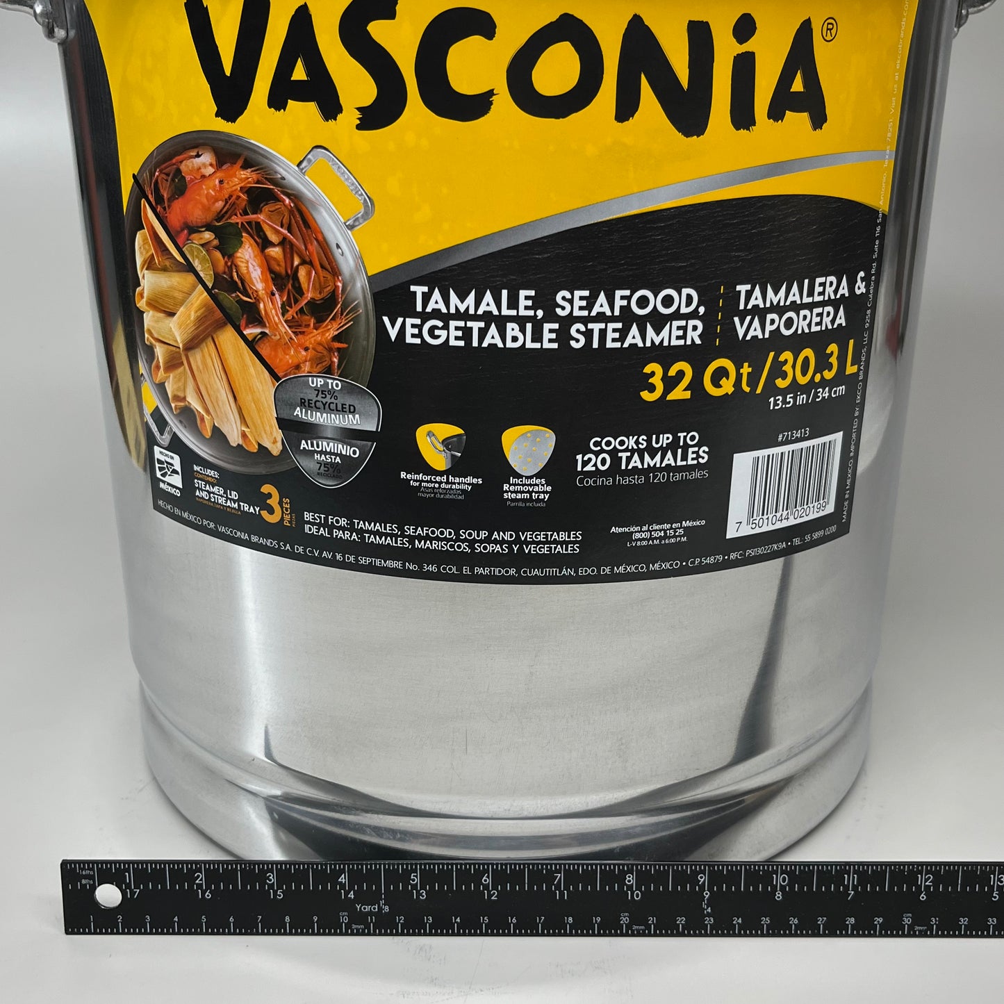 VASCONIA Steamer Pot w/ Lid & Tray Aluminum 13.5” 32 QT 30.3 L 713413 (New)