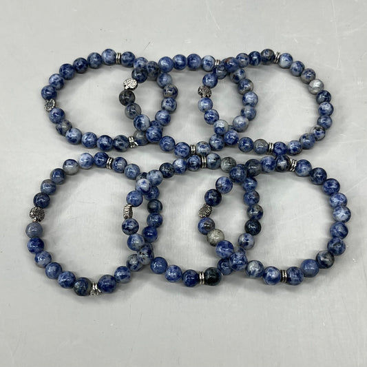 BEST WHOLESALE 6-PACK! Blue Marbled Beaded Crystal Bracelets 3" New