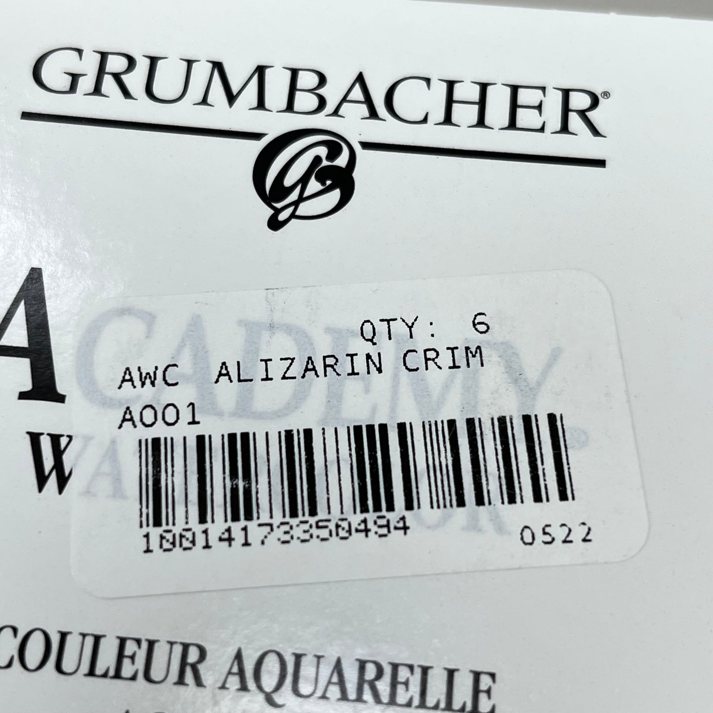 GRUMBACHER 6-PACK! Academy Watercolor Paint Alizarin Crimson .25 fl oz / 7.5 ml 0522 (New)