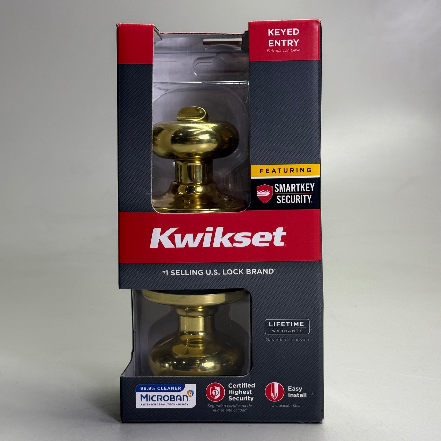 KWIKSET Door Knob Keyed Entry w/ Microban Polished Brass 97402-734