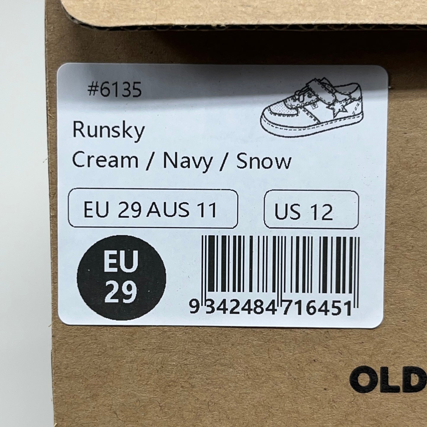 OLD SOLES Runsky Sneakers Leather Shoe Kid’s Sz 29 US 12 Cream/Navy/Snow #6135