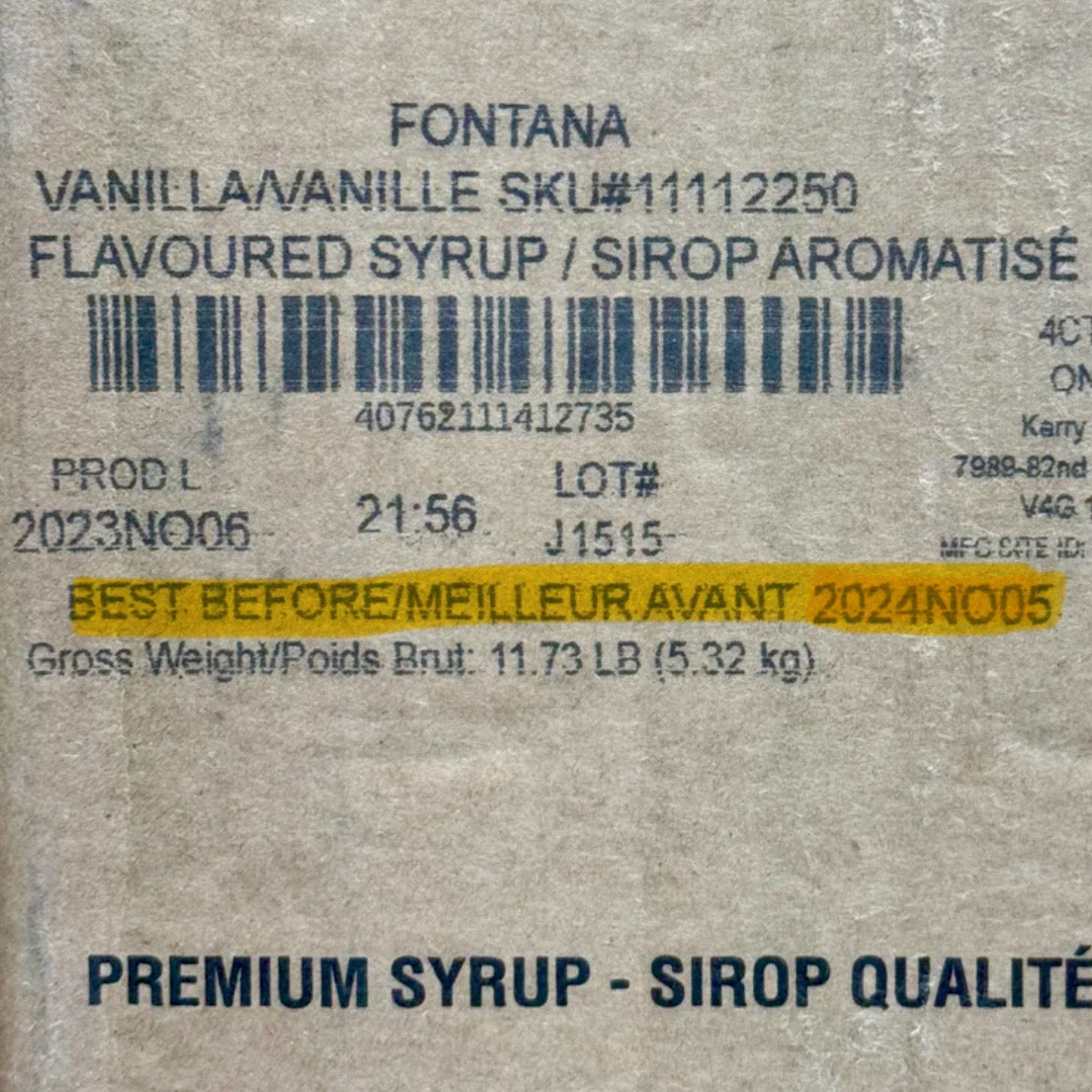 ZA@ STARBUCKS (4 PACK) Fontana Vanilla Flavored Syrup 33.8 fl oz/Bottle (BB 11/24) 11112250 E