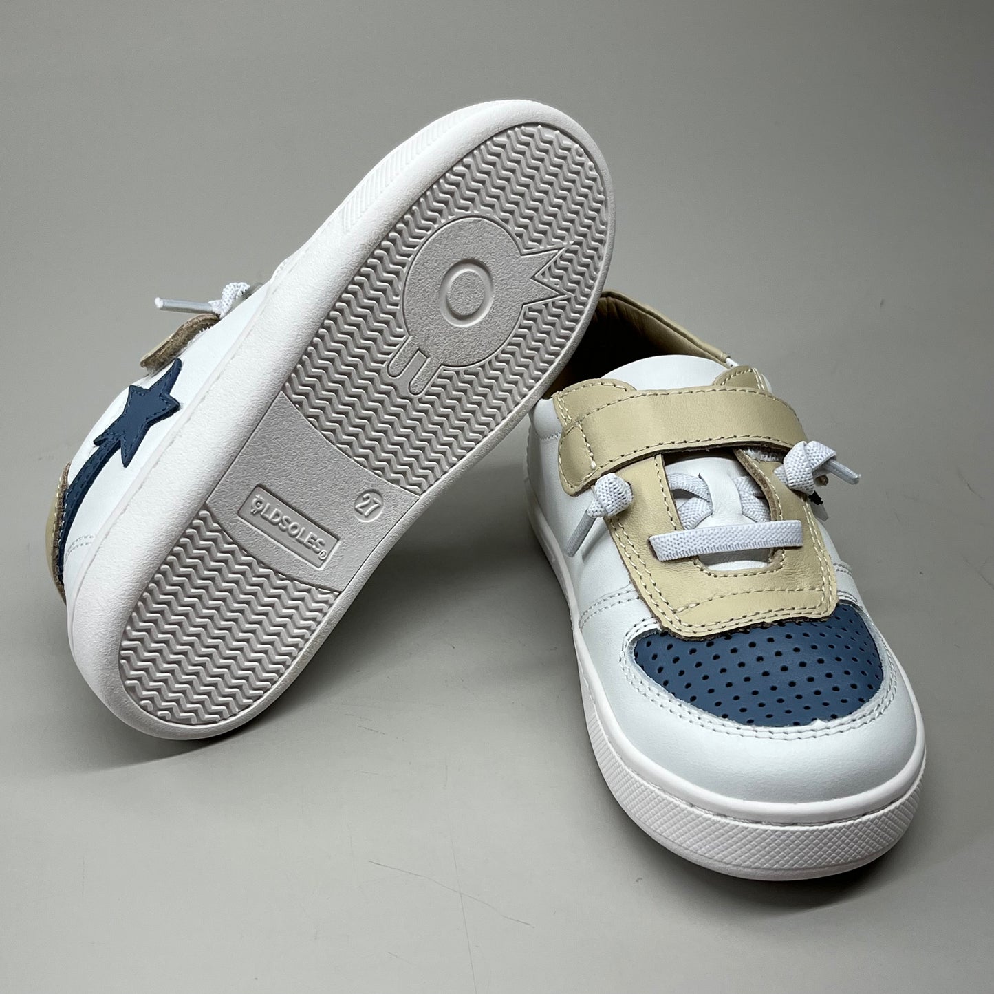 OLD SOLES Runsky Sneakers Leather Shoe Kid’s Sz 29 US 12 Cream/Indigo/Snow #6135