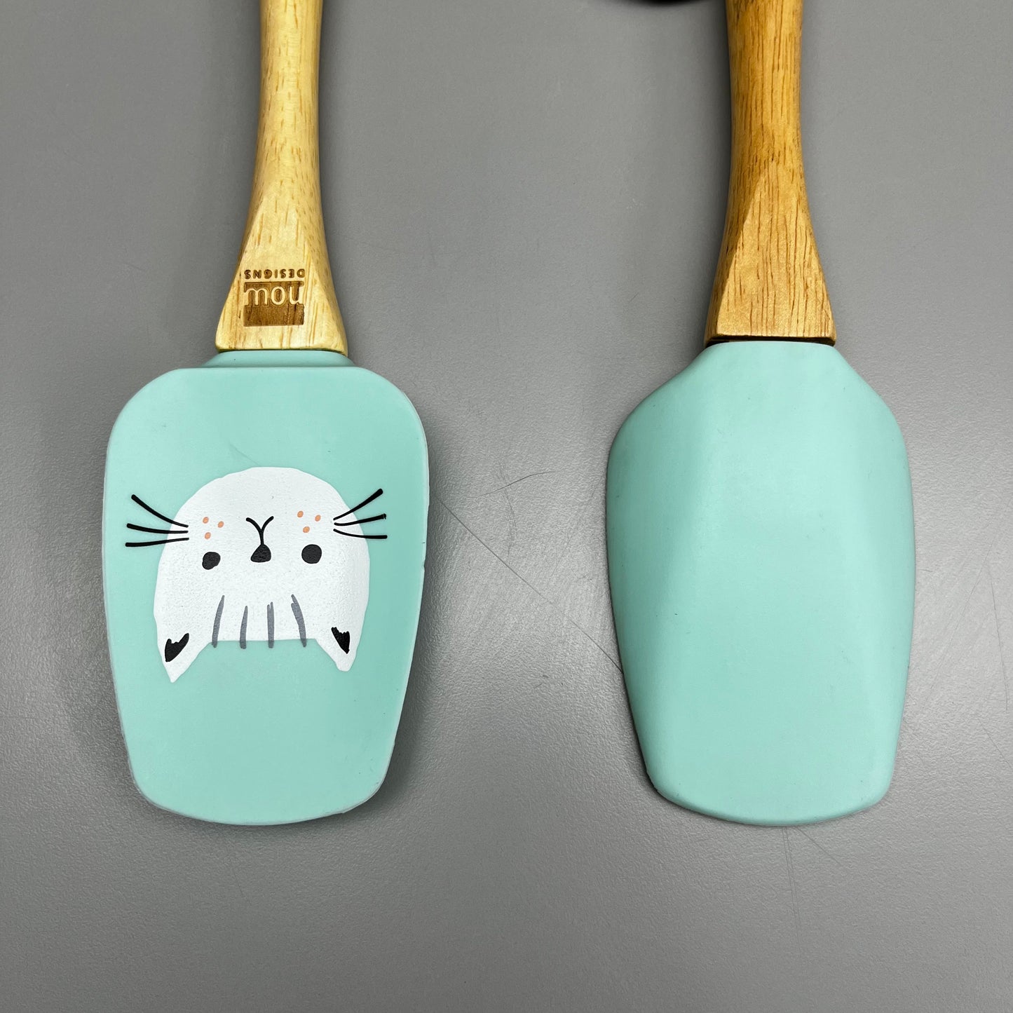 NOW DESIGNS 2-PACK! Cats Meow Rubber Spoonula Wooden Handle 10" Teal 5113002 (New)