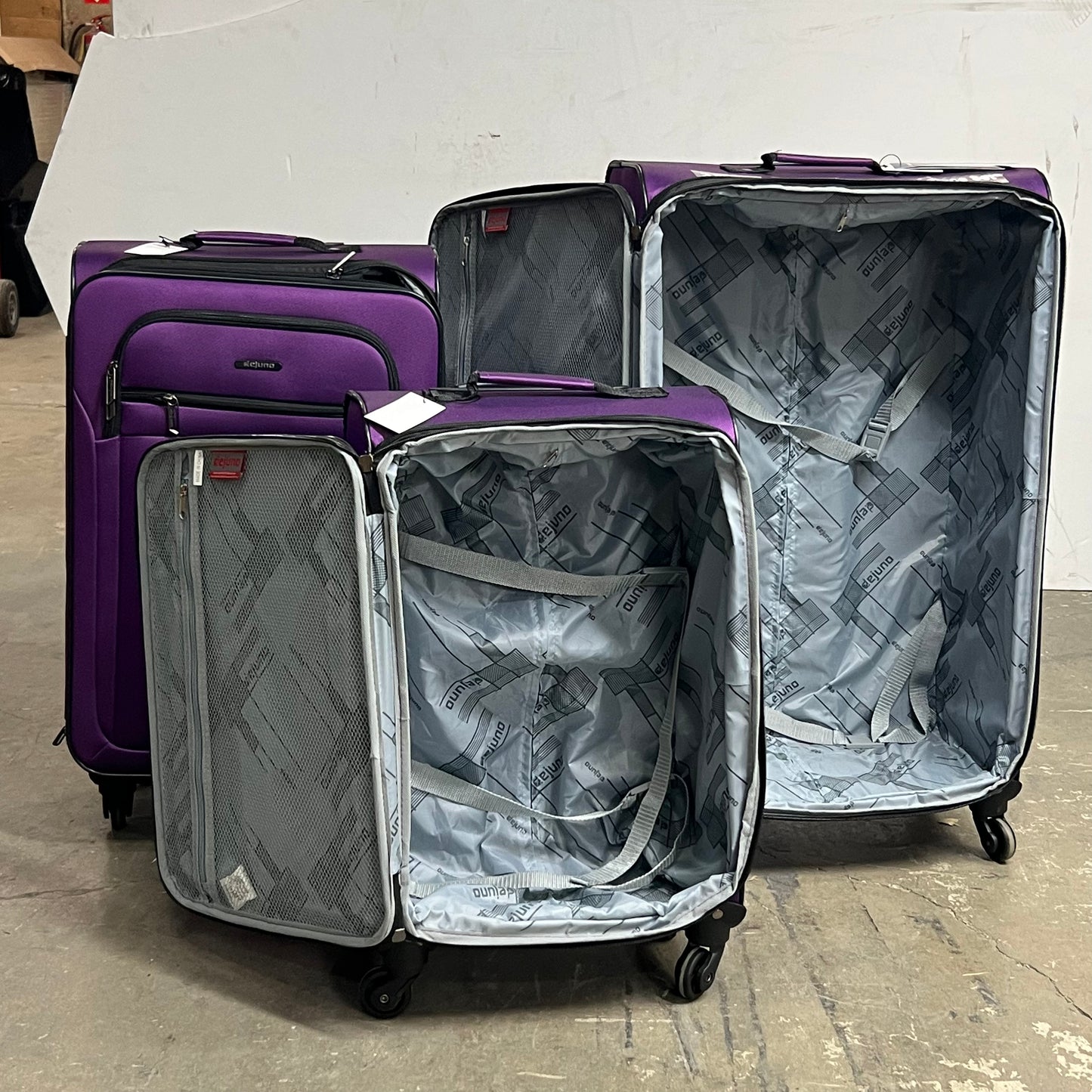 DEJUNO (3 PACK) Light Weight Expandable Spinner Rolling Suitcase Set Purple