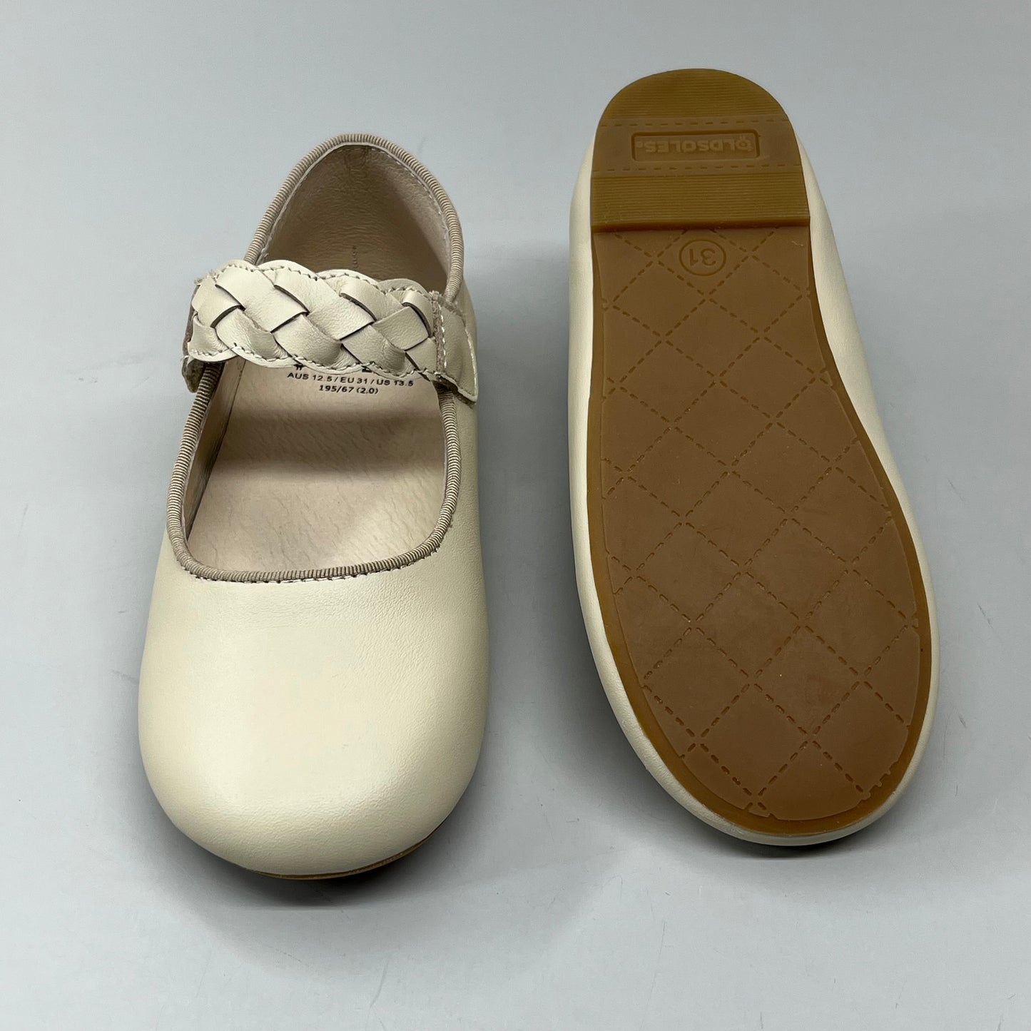 OLD SOLES Lady Plat Braided Strap Leather Shoe Kid’s Sz 33 US 1.5 Cream #817