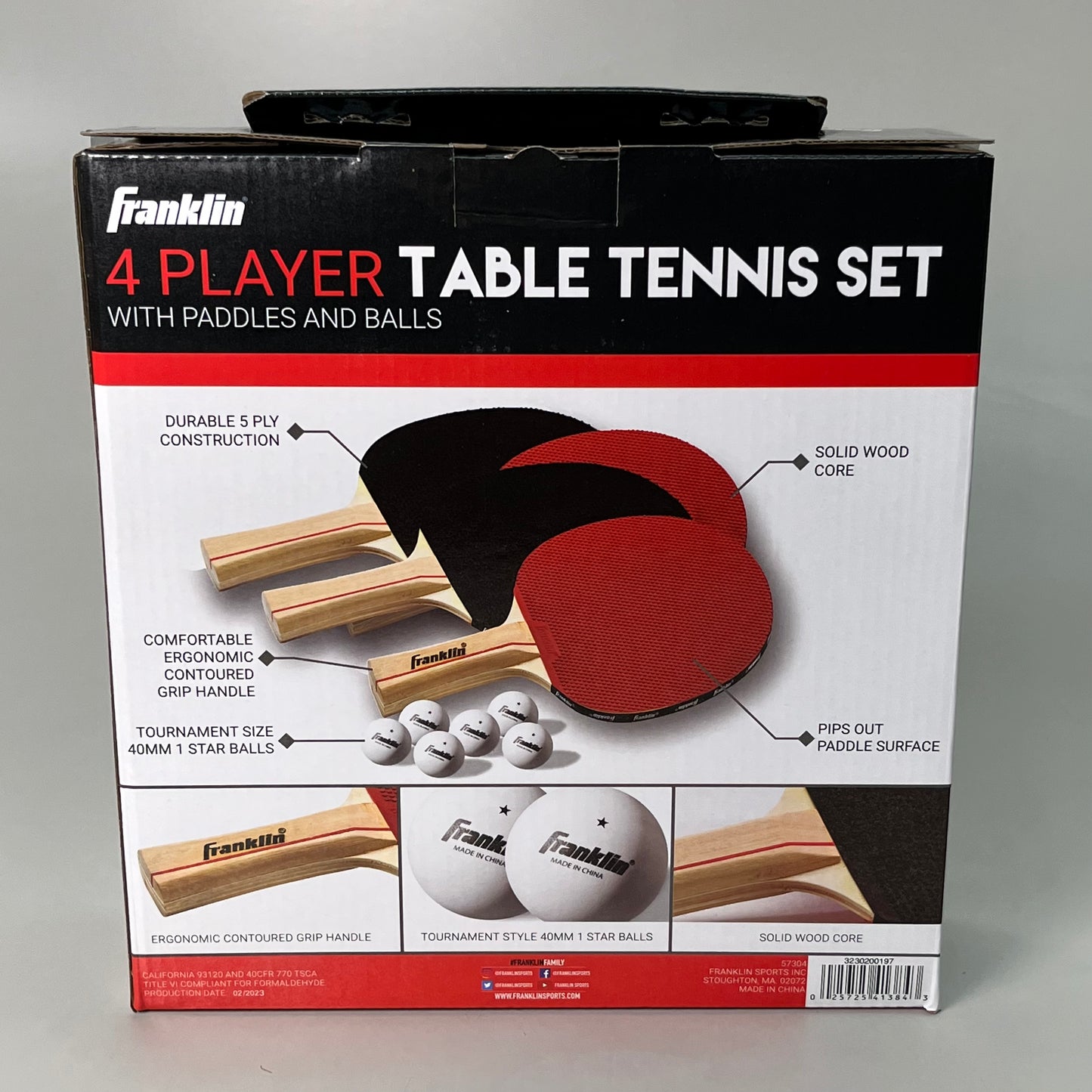 FRANKLIN 4 Player Table Tennis With Paddle and Balls Red/Blue Sides 3230200197