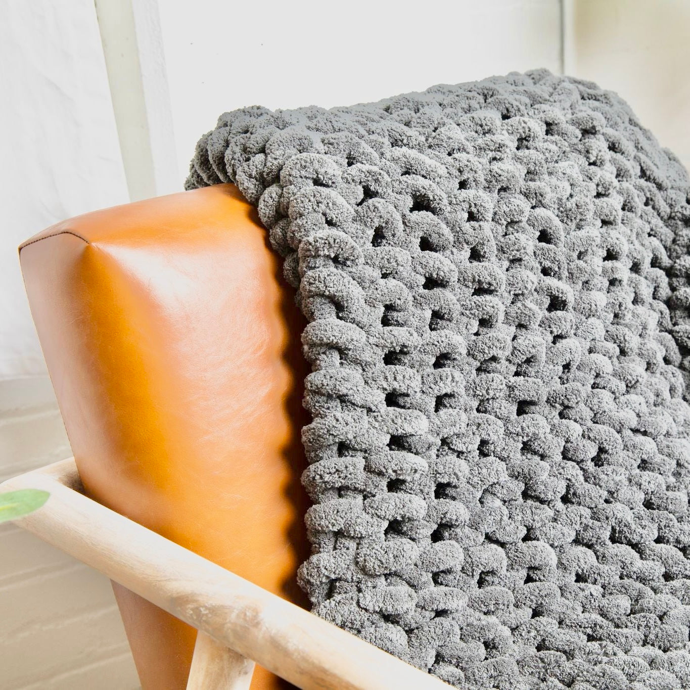 PEAK SLEEP VENTURES Chunky Knit Blanket Throw 50" W x 64" L Grey