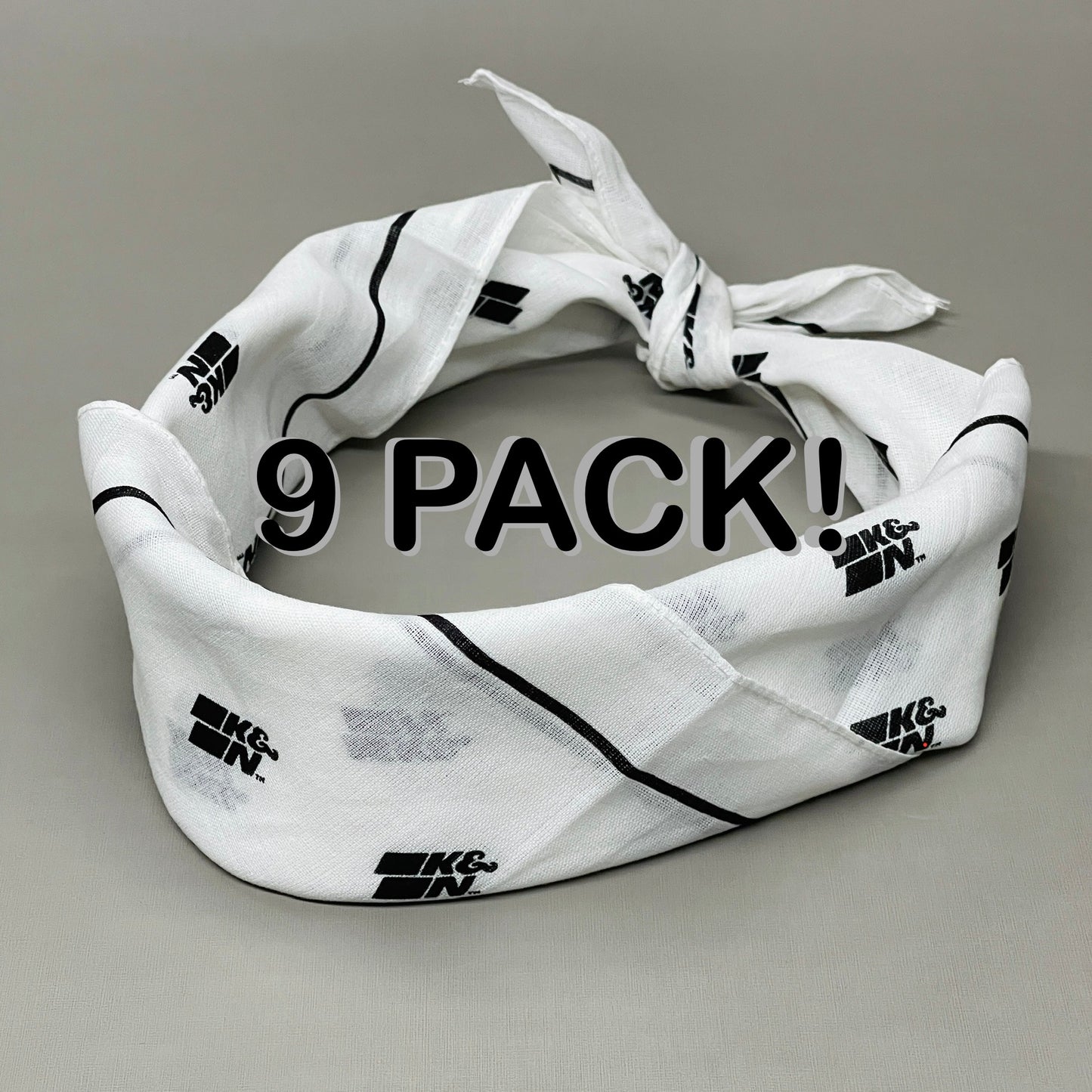 K&N (9 PACK) Bandana Neck Gator Handkerchief White/Black 87-4018-Bandana