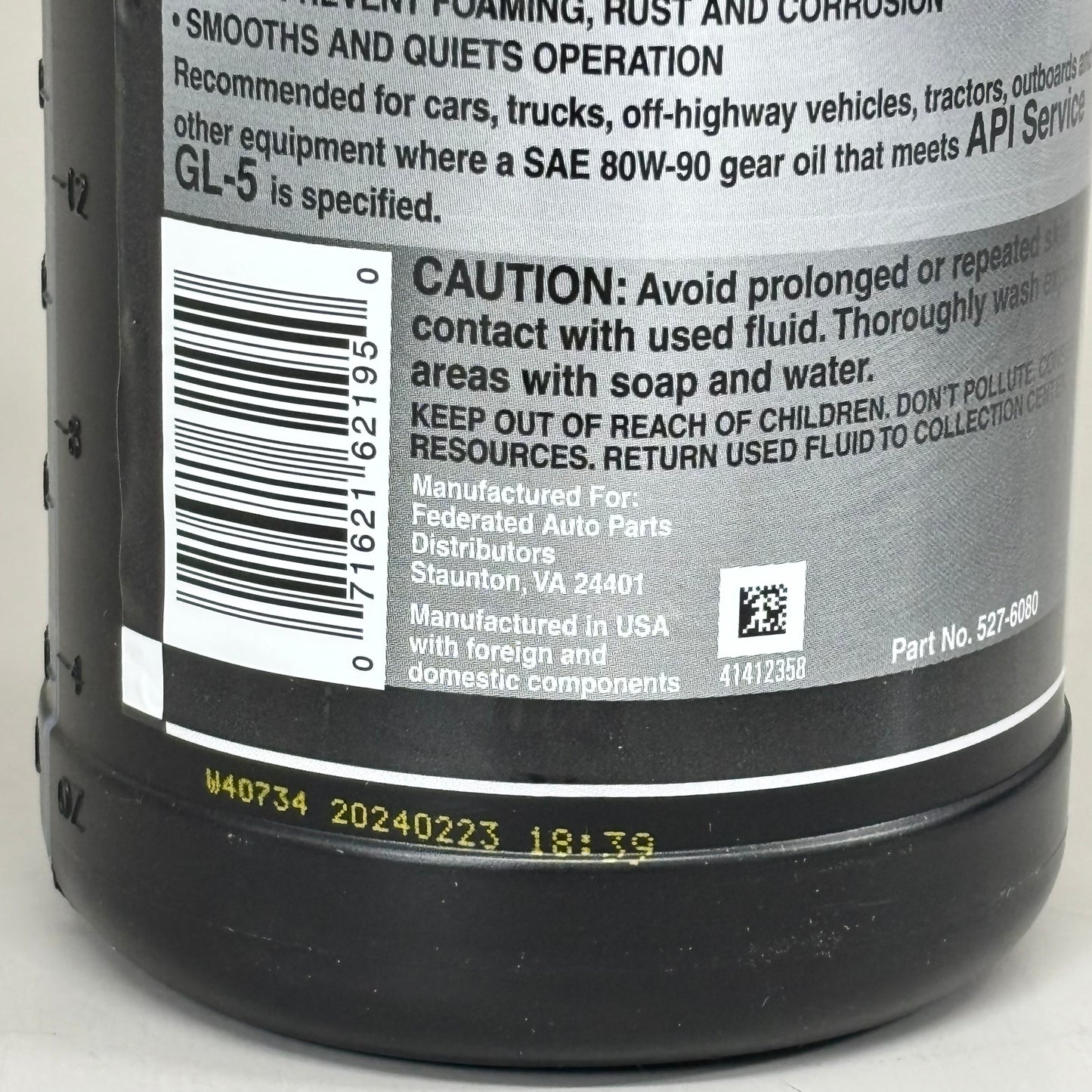 FEDERATED (6 PACK, 1 QUART EACH) Heavy Duty SAE 80W-90 Gear Oil  527-6080