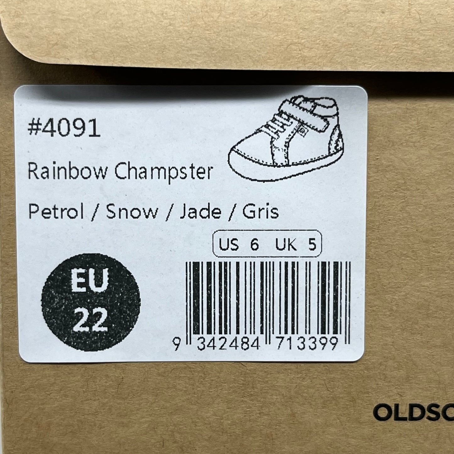 OLD SOLES Baby Rainbow Champster Leather Shoe Sz 22 US 6 Petrol/Snow/Jade/Gris #4091