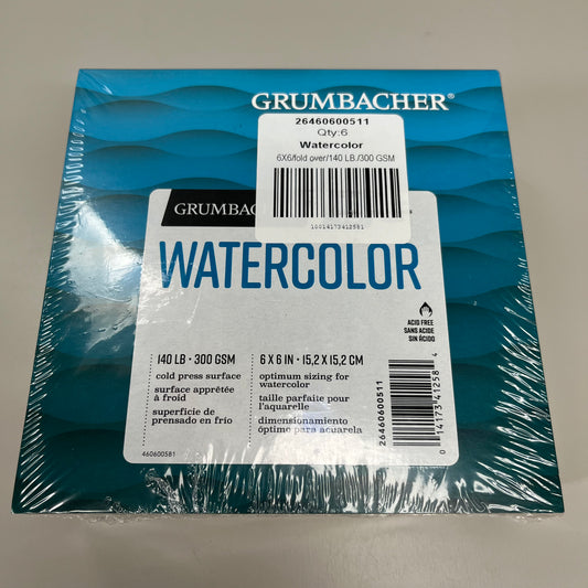 GRUMBACHER 6-PACK! 75 Watercolor sheets 6 x 6" (New)