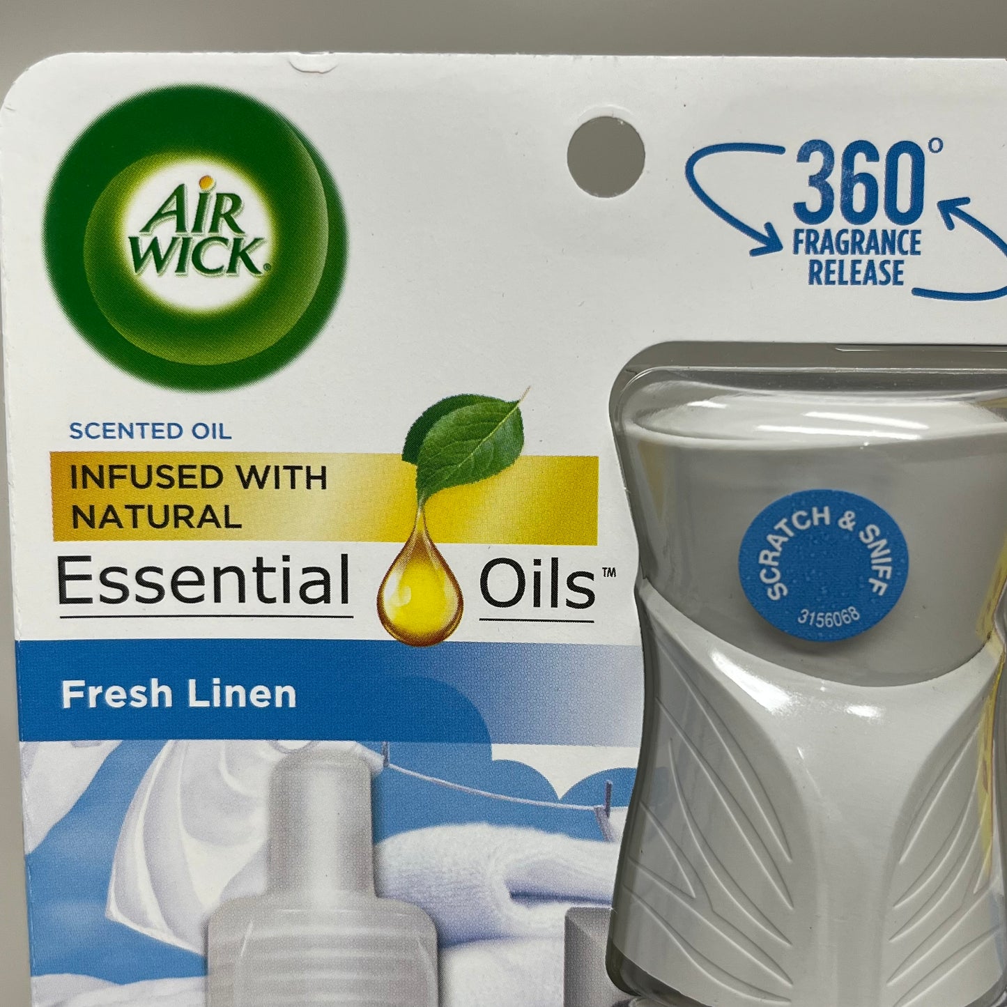 AIR WICK Plug in Air Freshener w/ Fresh Linen scent & essential oils .67 fl oz. / 20 ml (New)