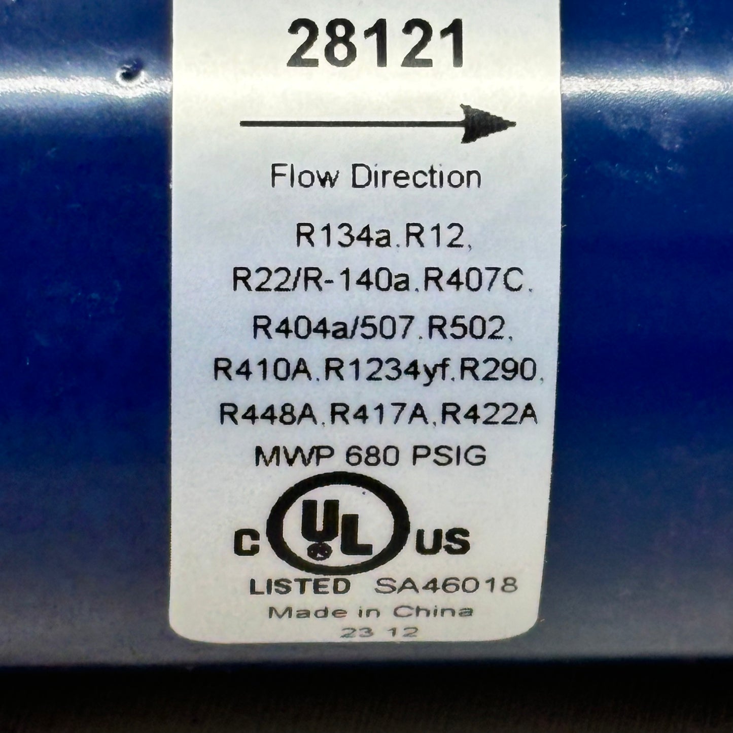 MARS Liquid Line Filer Drier Inlet 3/8" ODF 680 PSIG Copper Connection 28121
