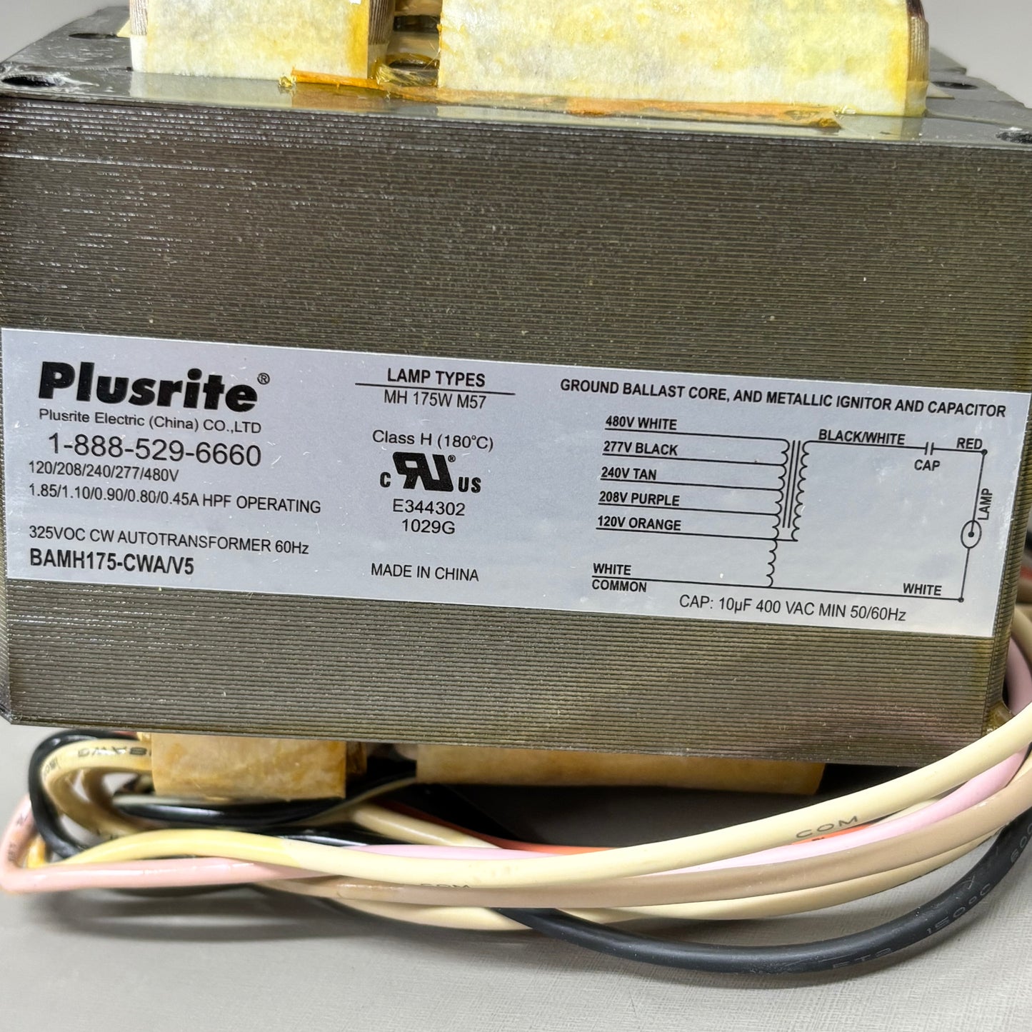 PLUSRITE Probe Start Metal Halide Ballast Kit 175 Watt M57 5 Tap BAMH175-CWA/V5