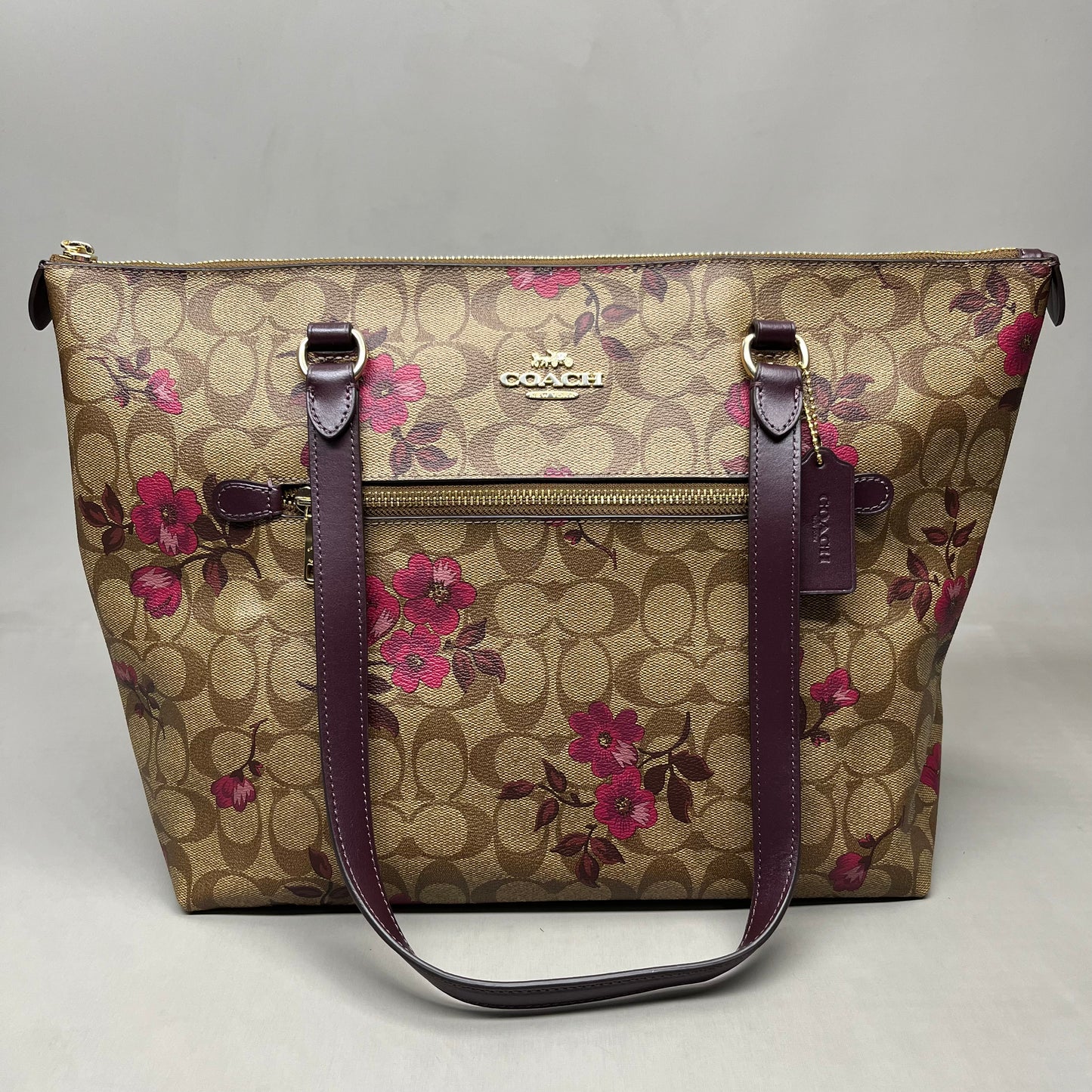 COACH Gallery Shoulder Khaki Tote Bag With Berri Multi Victorian floral Print F88876 (New)