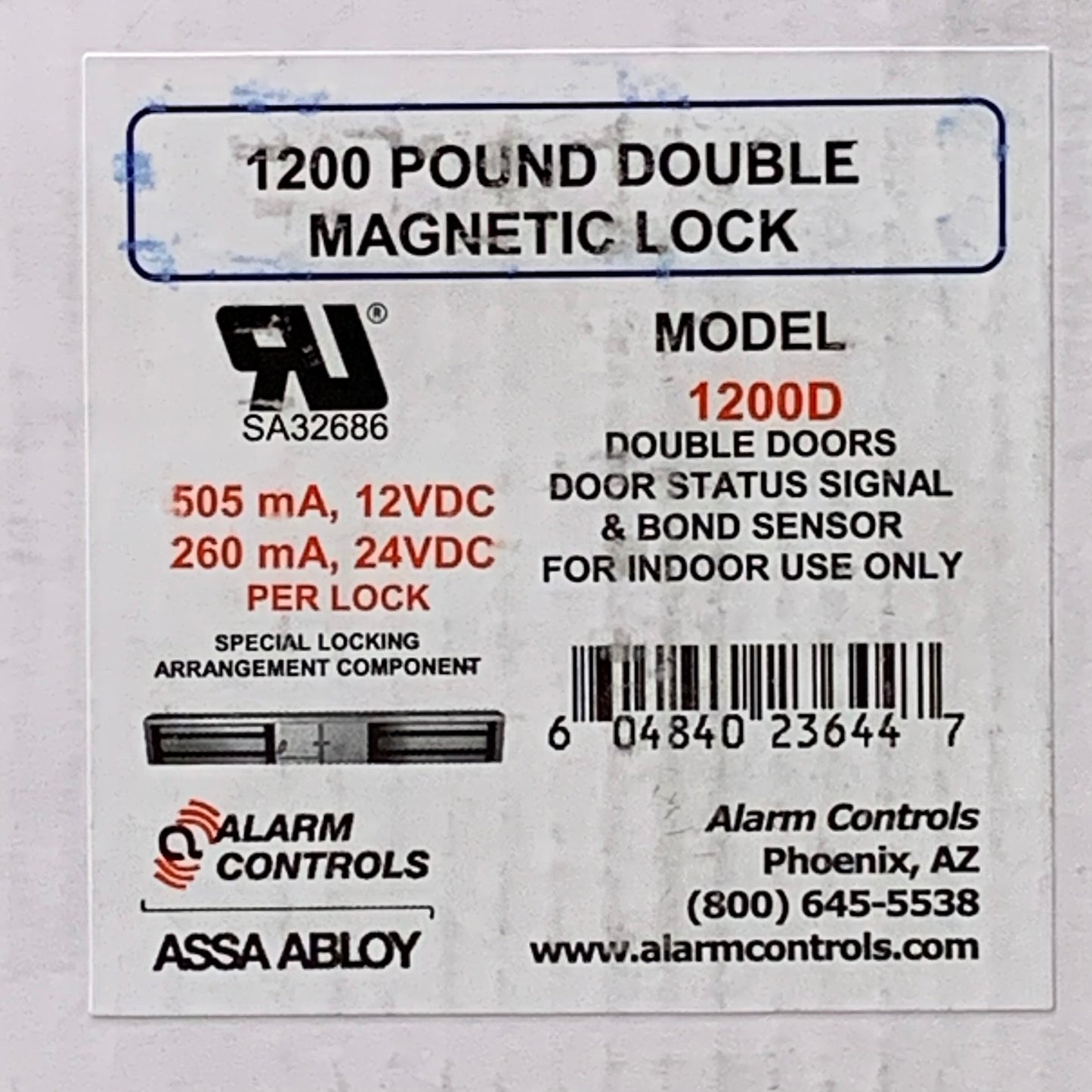 ALARM CONTROLS Double Magnetic Lock w/ Bond Sensor, Door Status & LED 1200D