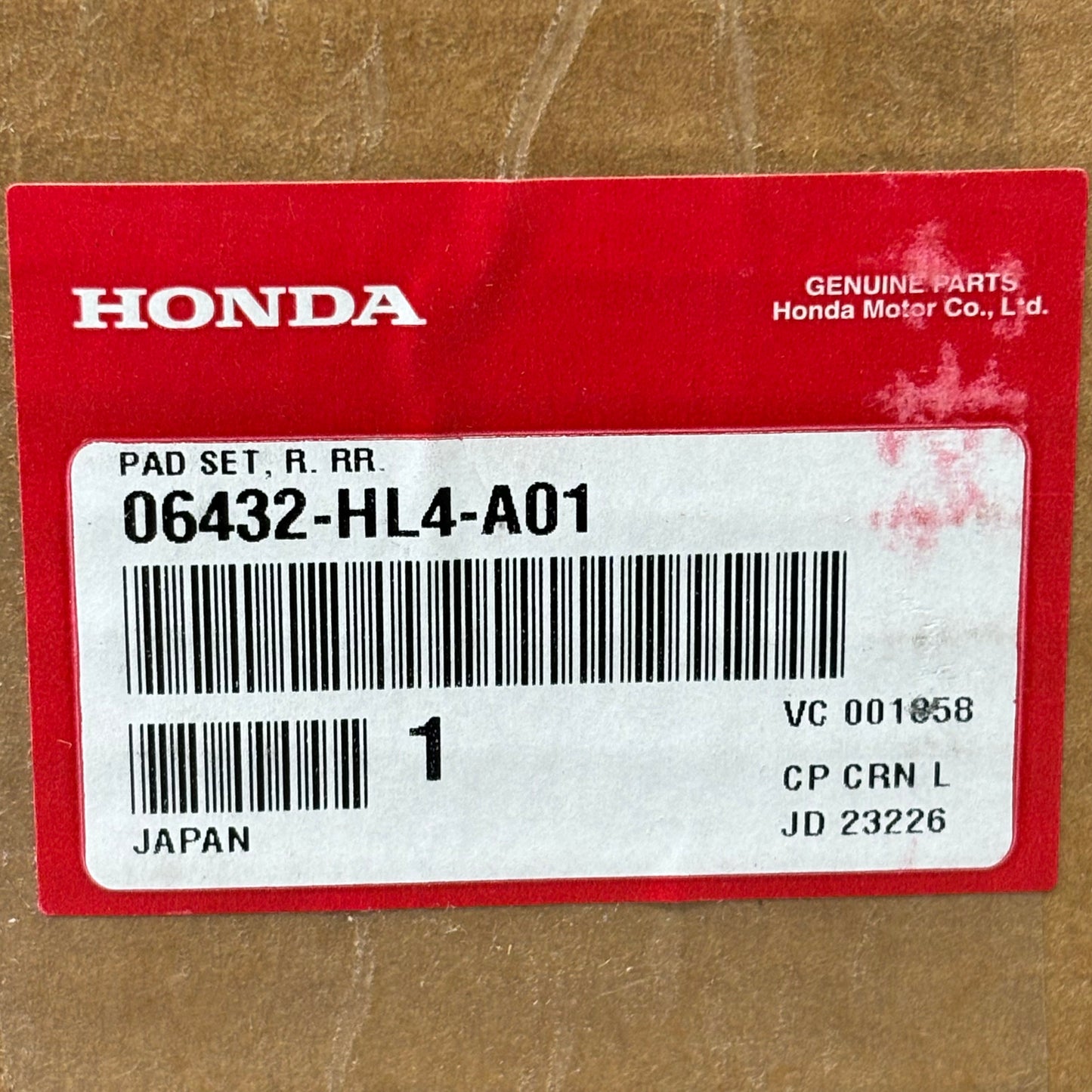 HONDA R. RR. Brake Pad Set PIONEER 1000 - SXS1000M Genuine OEM 06432-HL4-A01