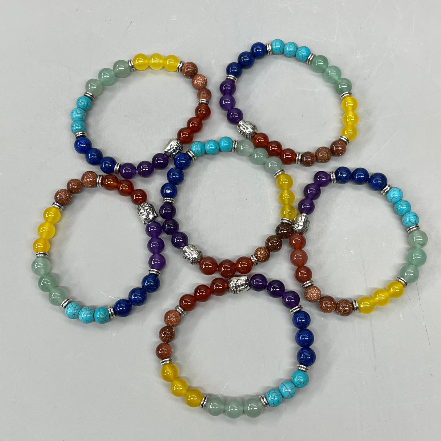 BEST WHOLESALE 6-PACK! Multi Beaded Crystal Bracelets 3" Rainbow Silver Head New