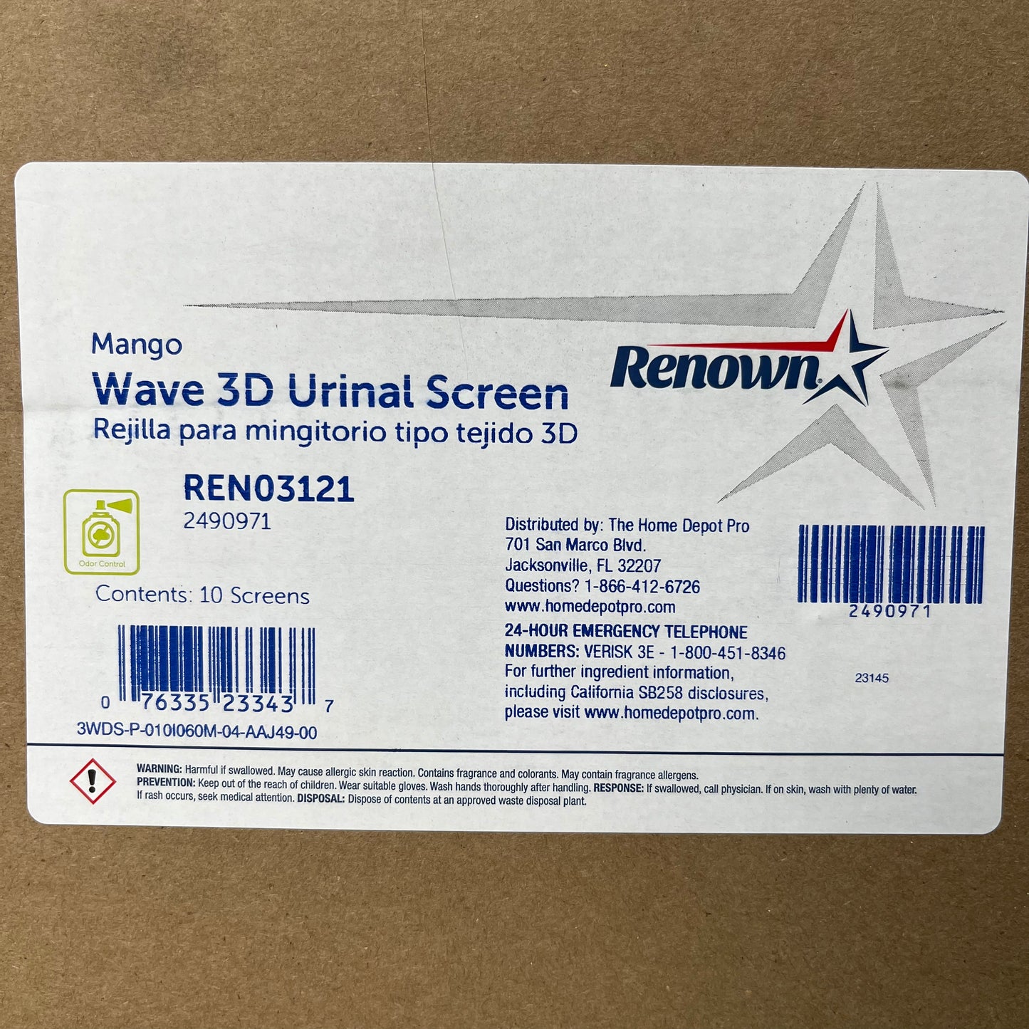 RENOWN (10 PACK) Wave 3D Urinal Screen Urinal Deodorizer Mango 6.5" x 7" Orange 2490971