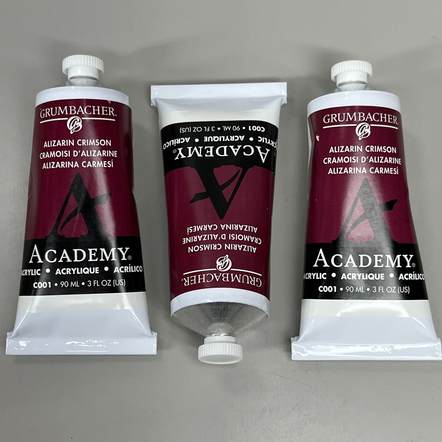 GRUMBACHER 3-PACK! Academy Acrylic Paint Alizarin Crimson 3 fl oz / 90 ml C001 (New)