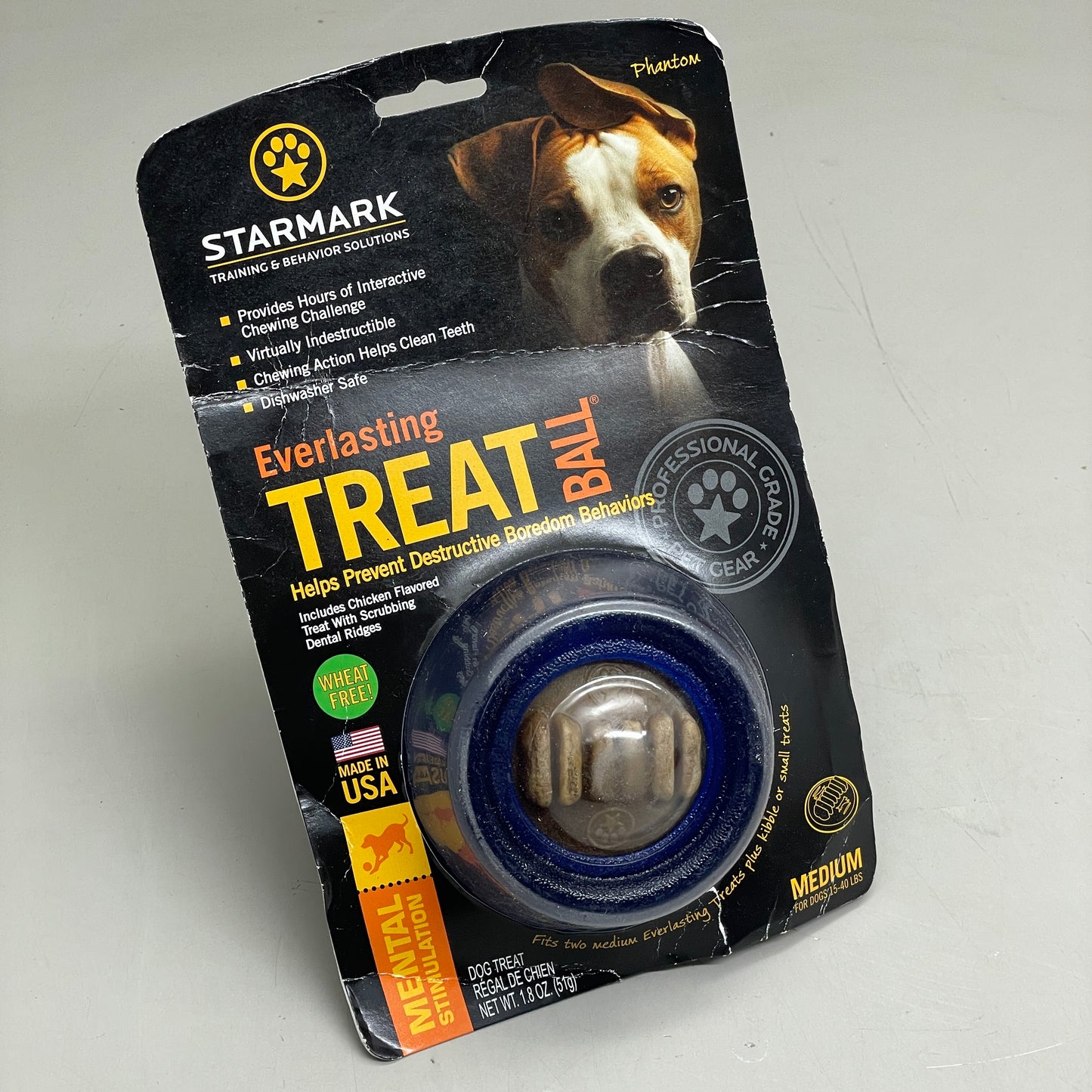 ZA@ STARMARK Everlasting Treat Ball Medium 15-40lbs. Dogs 1.8 oz. Blue SMTBMDT AS-IS