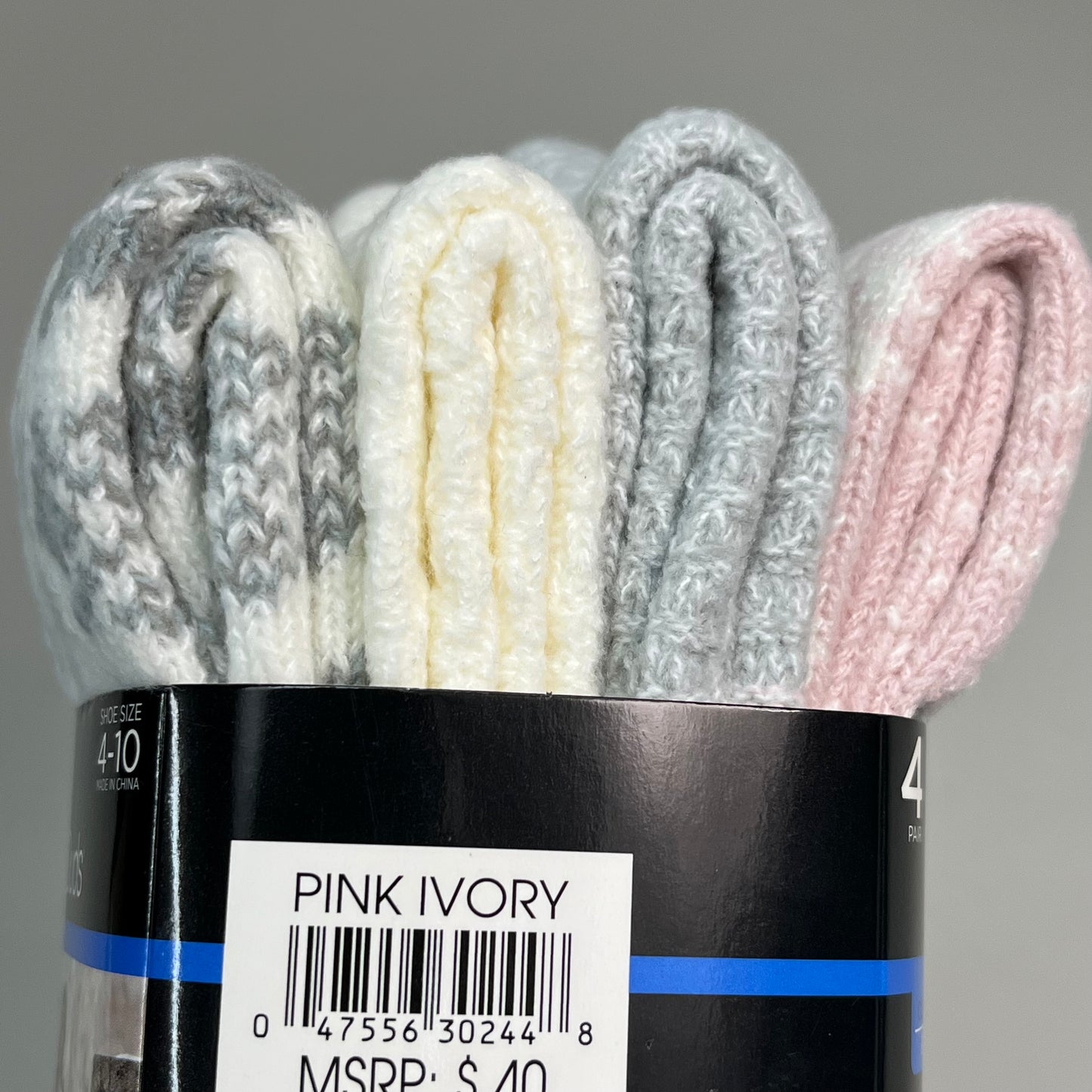 CUDDLE DUDS Soft Boot Crew Socks Plushfill 4 Pair Sz 4-10 Pink Ivory (New)
