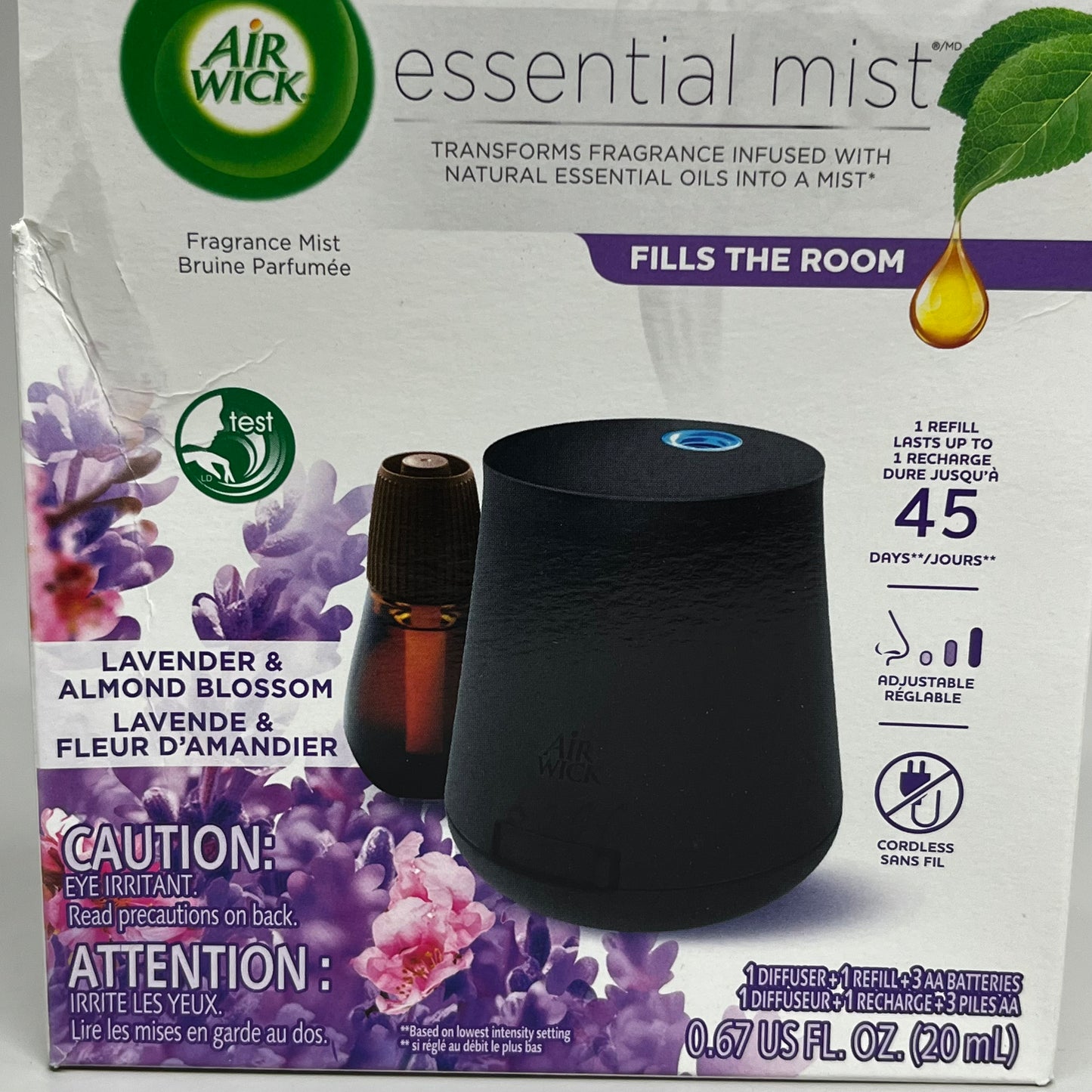 AIR WICK Lavender & Almond Blossom Essential Mist Diffuser Fragrance 0.67 fl oz / 20 ml