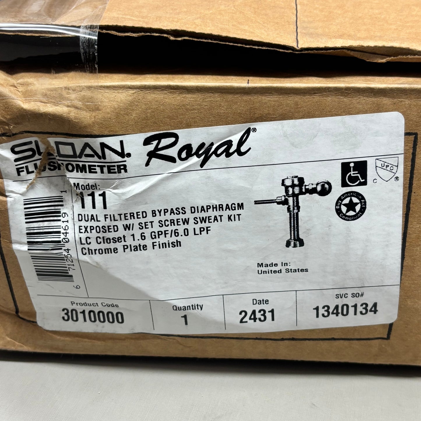 ZA@ SLOAN Royal 111 Exposed Manual Flush Valve Top Spud 1.6gpf Chrome 3010000 As-is