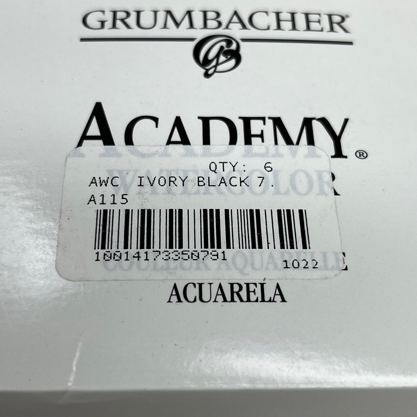 GRUMBACHER 6-PACK! Academy Watercolor Paint Ivory Black .25 fl oz / 7.5 ml 1022 (New)