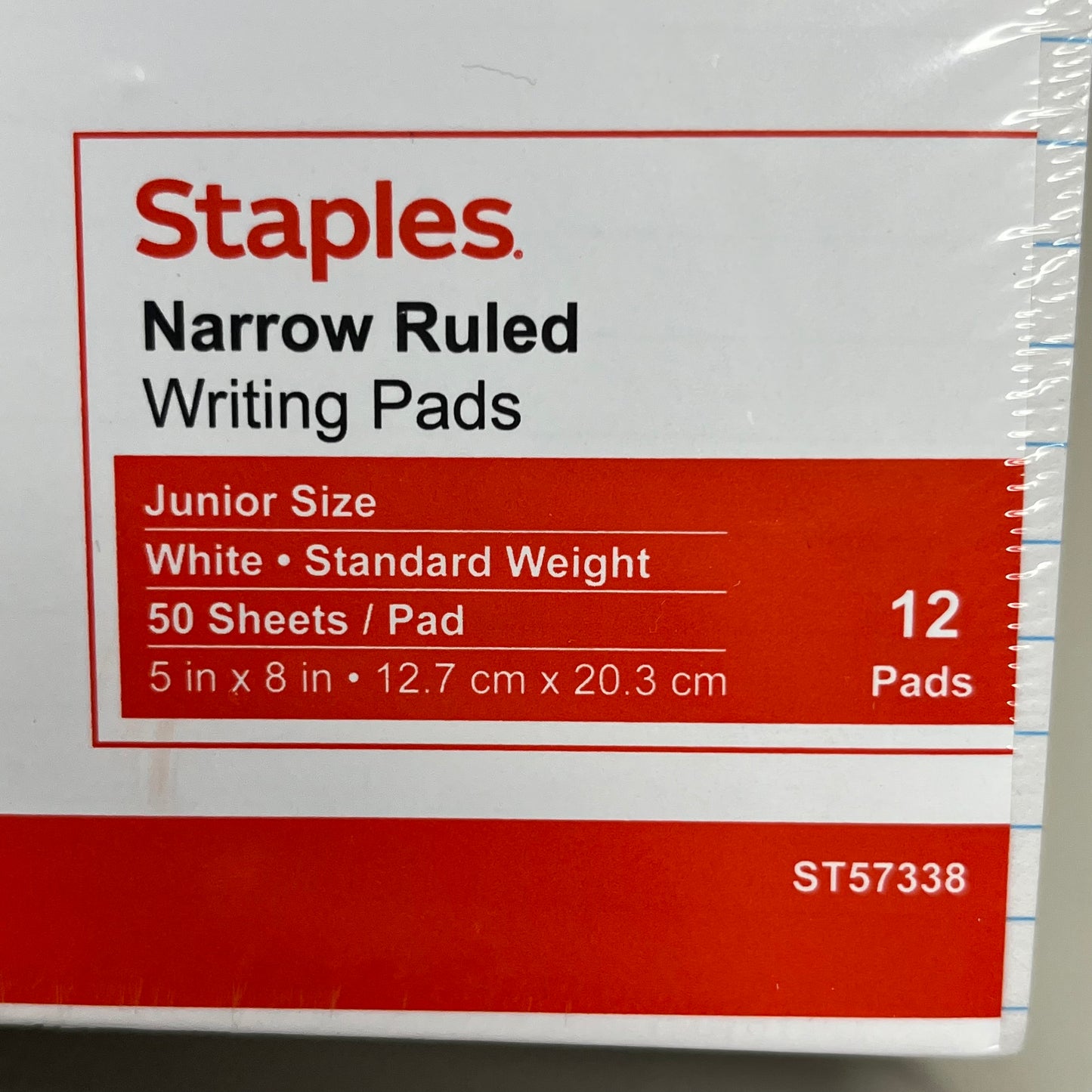 STAPLES 12-PACK! Narrow Ruled Writing Pads Junior Size White 5" x 8" 50 Sheets ST57338 (New)