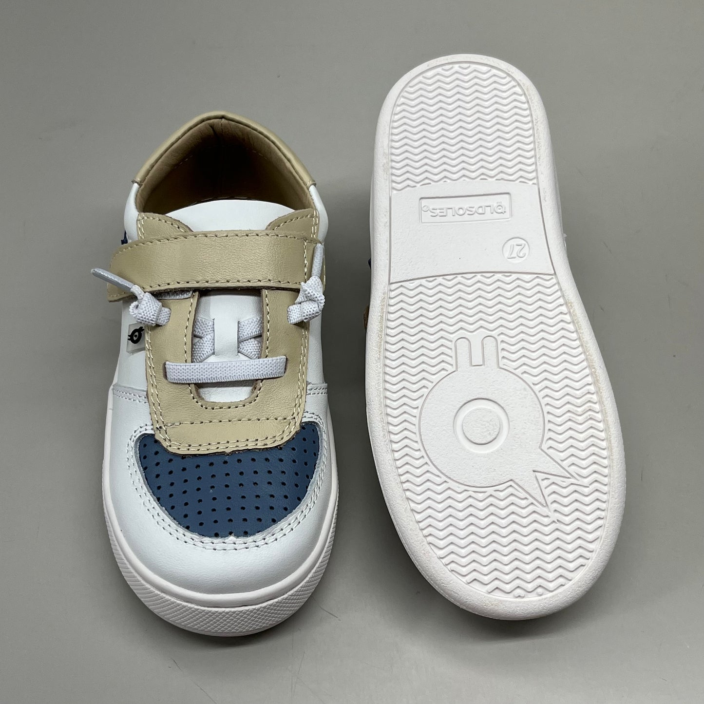 OLD SOLES Runsky Sneakers Leather Shoe Kid’s Sz 26 US 9.5 Cream/Indigo/Snow #6135