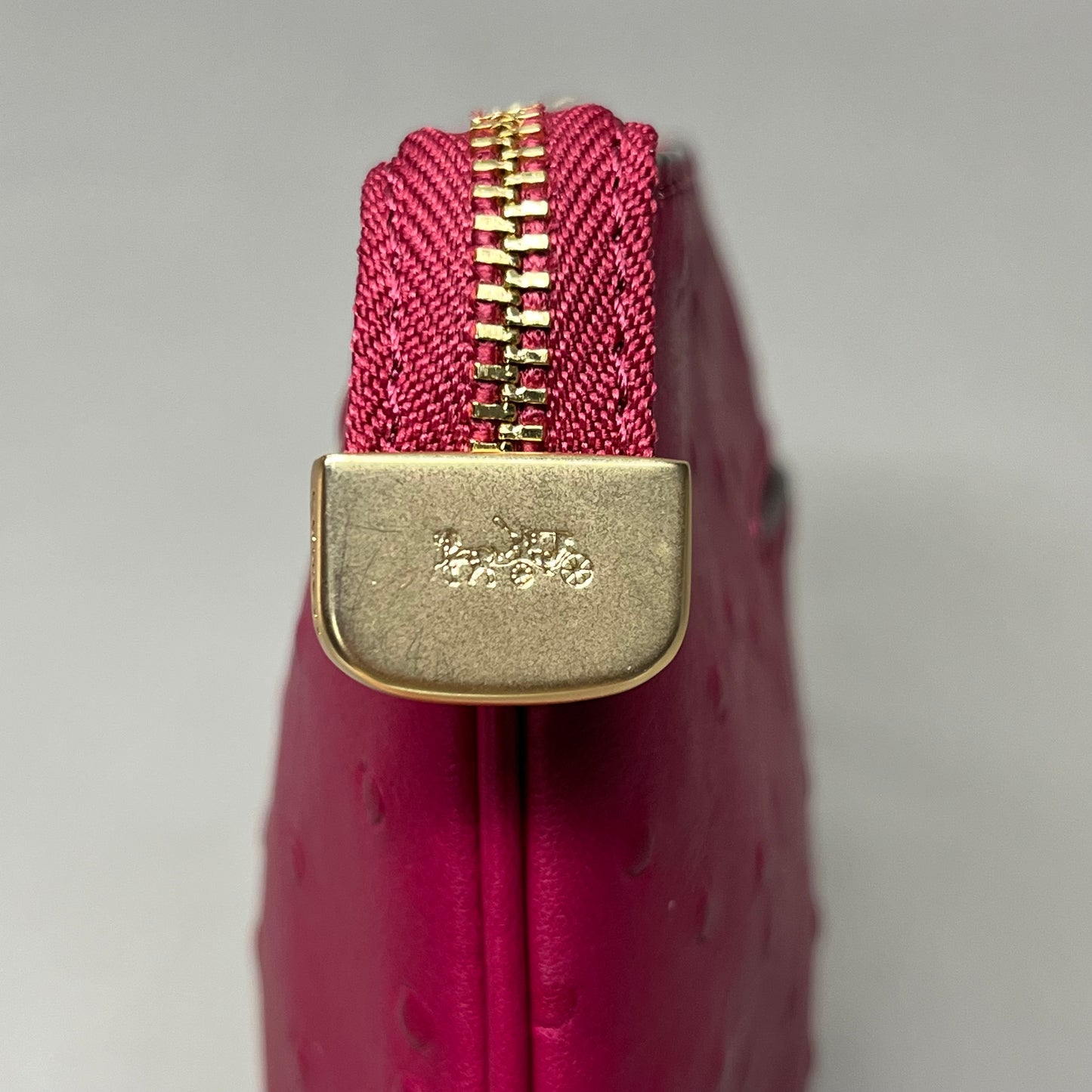 COACH Ostrich Large Leather Wristlet Wallet Phone Case With Chain Pink F79891 (New)