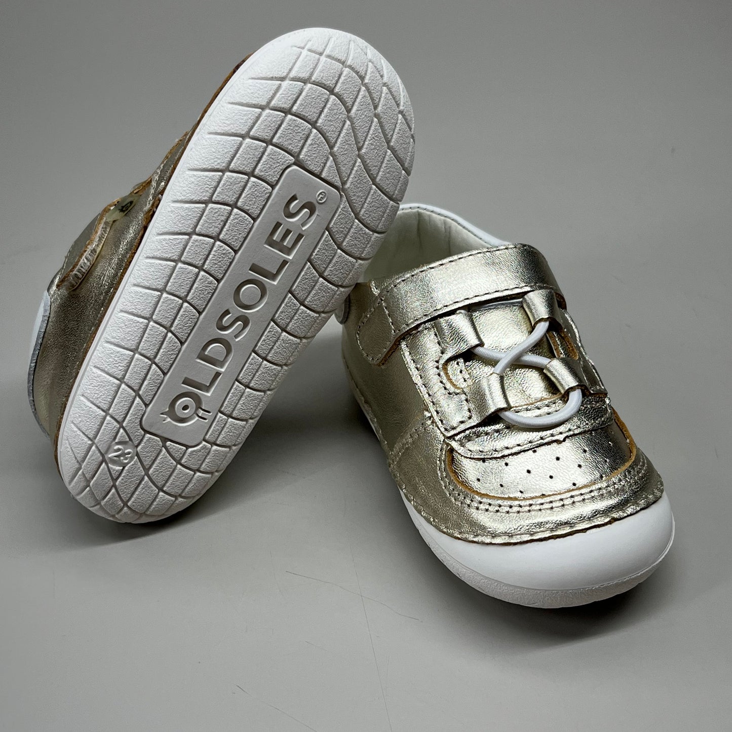OLD SOLES Baby Rebel Pave Leather Shoe Sz 24 US 8 Gold/White #4090