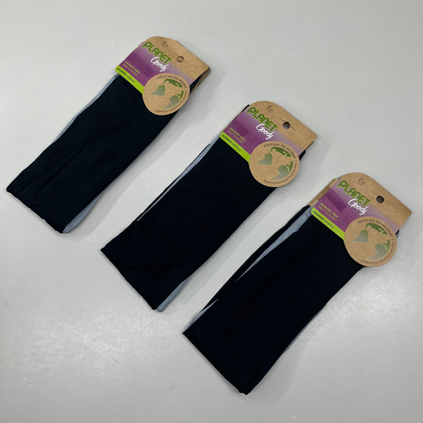 GOODY (3 PACK!) Ouchless Hold Head Wraps 9" Black/Grey 3001545