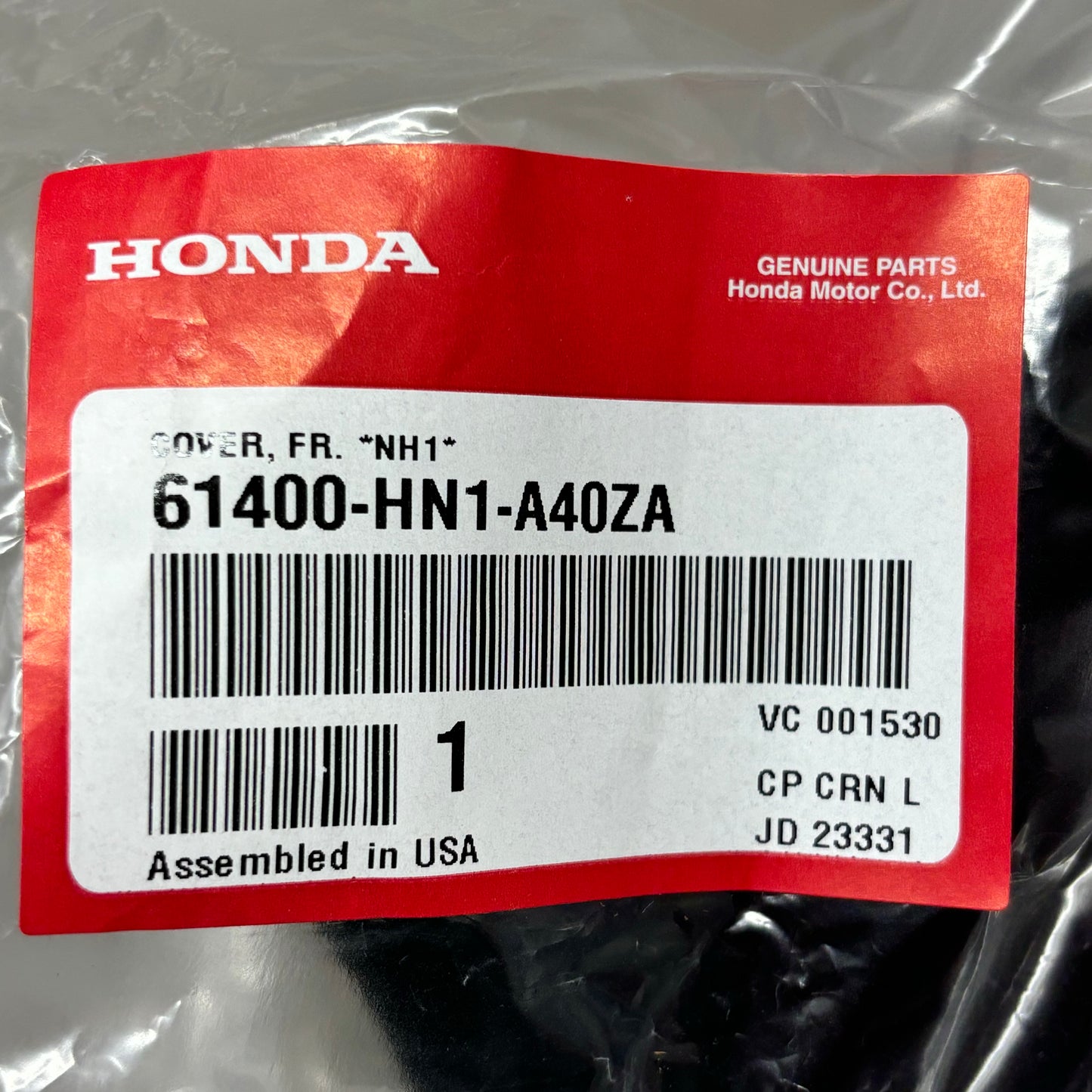 HONDA Lower Front Fender Cover *NH1* TRX400EX 2005-2007 Black OEM 61400-HN1-A40ZA