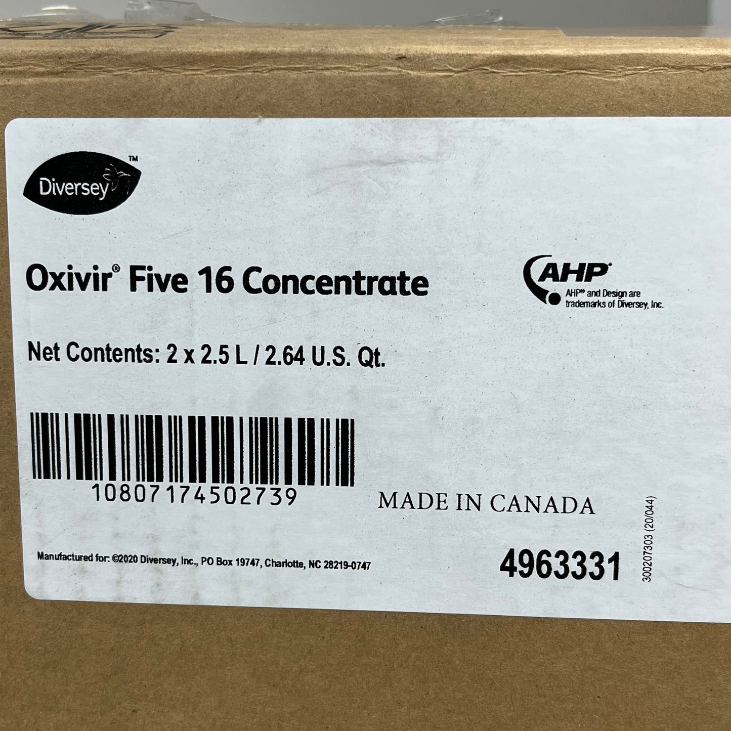 DIVERSEY 2-PACK! Oxivir Five 16 Concentrate One Step Disinfectant 2.5L Clear Exp. 07-11-25 (New)