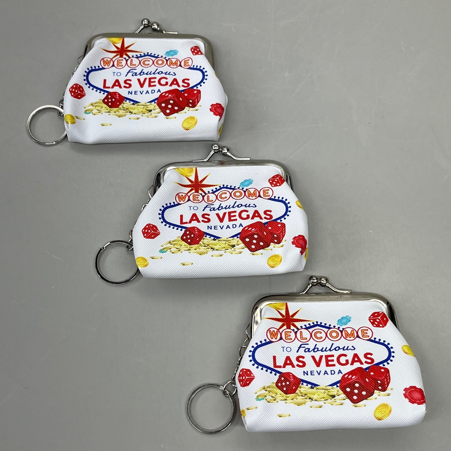 LAS VEGAS 3-PACK! Welcome to Fabulous Las Vegas Coin Purse Souvenirs 4" x 4" Casino