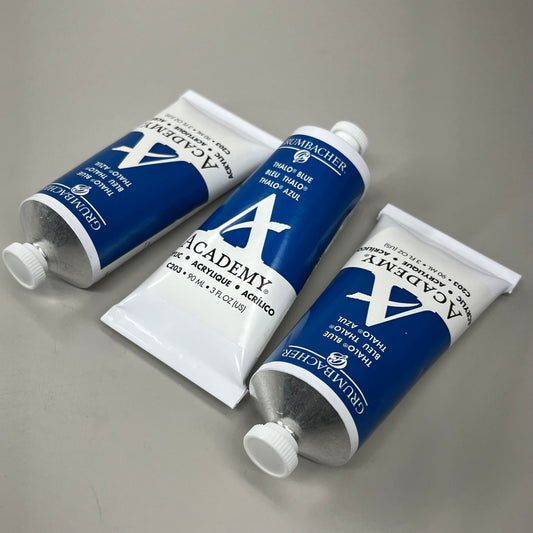 GRUMBACHER 3-PACK! Acrylic Paint Thalo Blue 3 fl oz / 90 ml C203 (New)