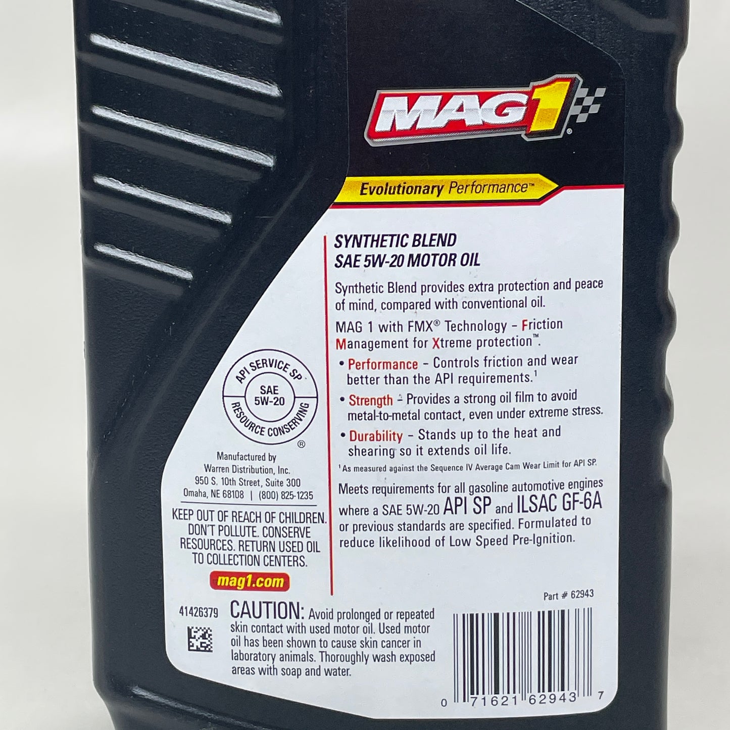 ZA@  MAG1  (6 PACK) Synthetic Blend SAE 5W-20 Motor Oil 1 QT BB 10/2025