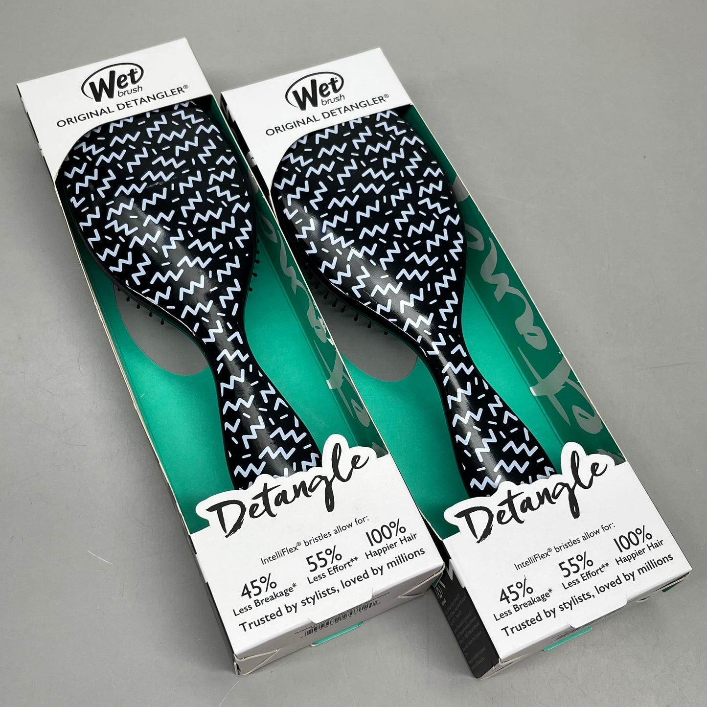 WET BRUSH (2-PACK!) Original Detangler Squiggle Assortment Black GYZWR830HIPS