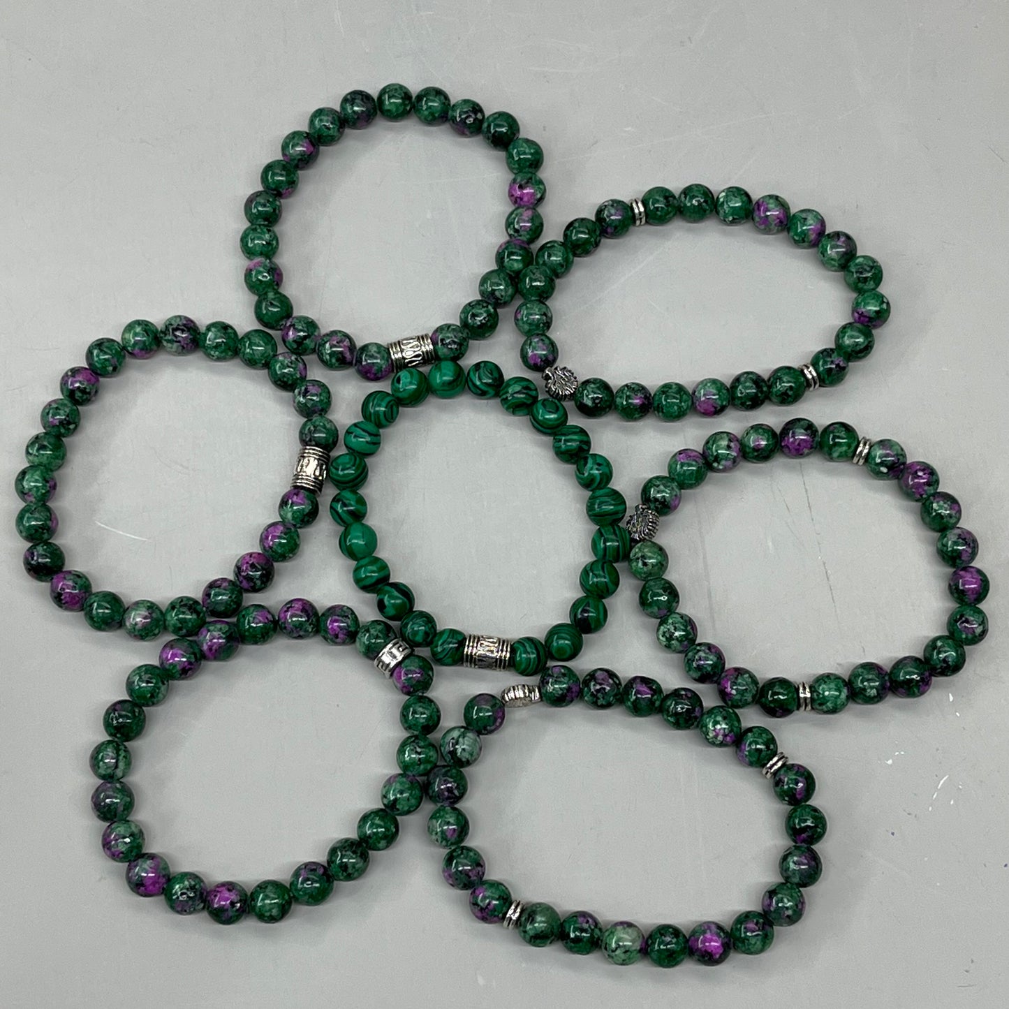 BEST WHOLESALE 7-PACK! Beaded Crystal Bracelets Assorted Silver Jewel 3" Green