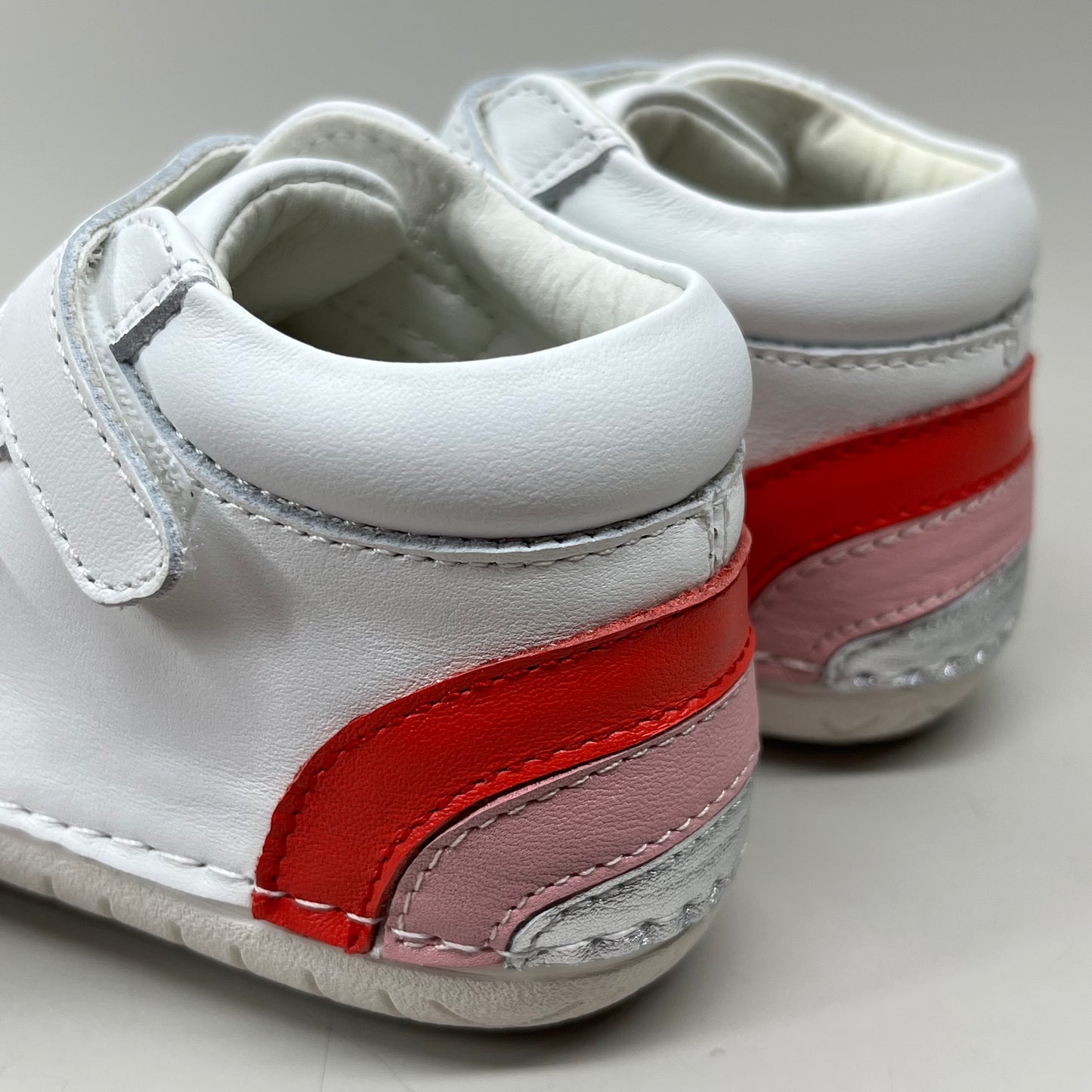 OLD SOLES Baby Champster Leather Shoe Sz 23 US 7 Snow/Red/ Pink/Silver #4091