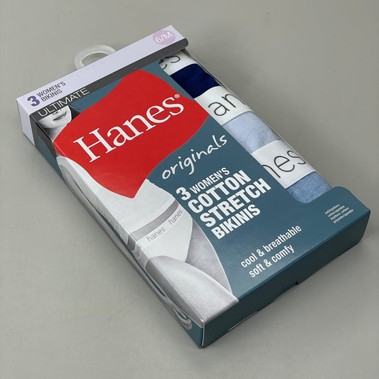 HANES 3 PACK!! Originals Women's Breathable Cotton Bikini Underwear Sz M Blue 45UOBK