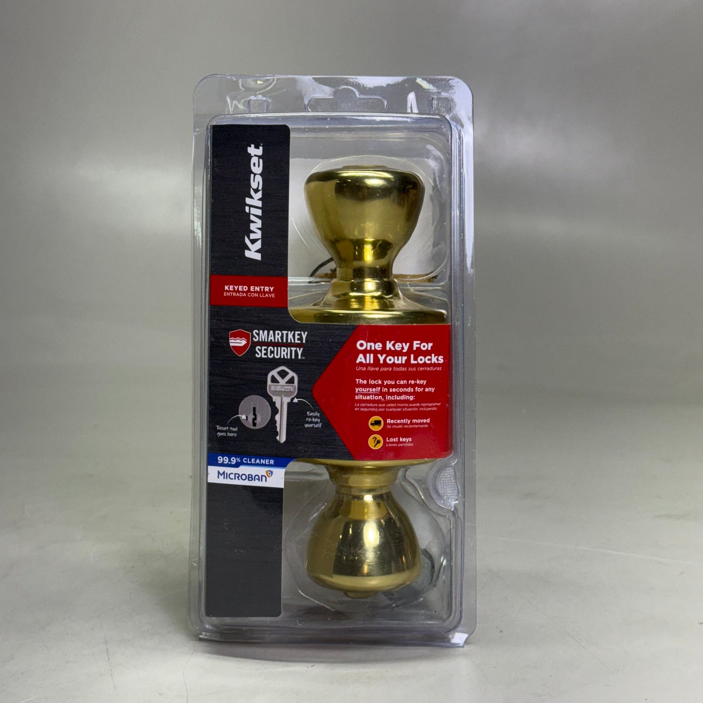 KWIKSET Smartkey Security Keyed Entry Door Knob w/ Microban Gold 94002-951