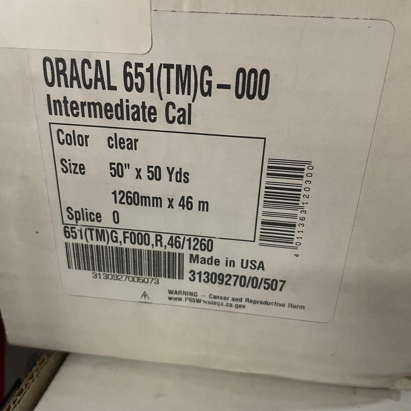 ORAFOL Oracol Intermediare Cal Clear 50" X 50 Yds 2.5 Mil Thick 651(TM)G-000