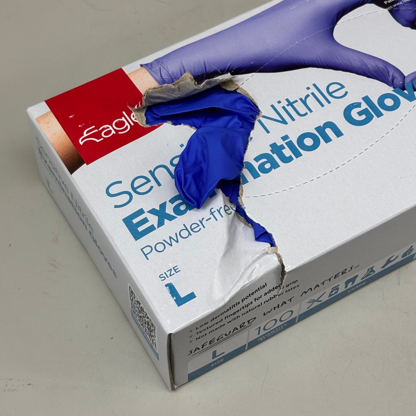 ZA@ EAGLE (10 BOXES, 100 GLOVES EACH) Sensitive Nitrile Examination Gloves Sz L Blue As-is